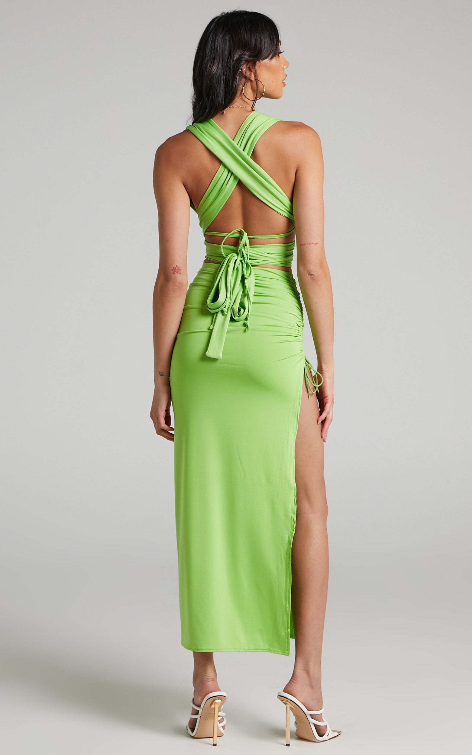 Vanessa Slinky Ruched Two Piece Set in Green