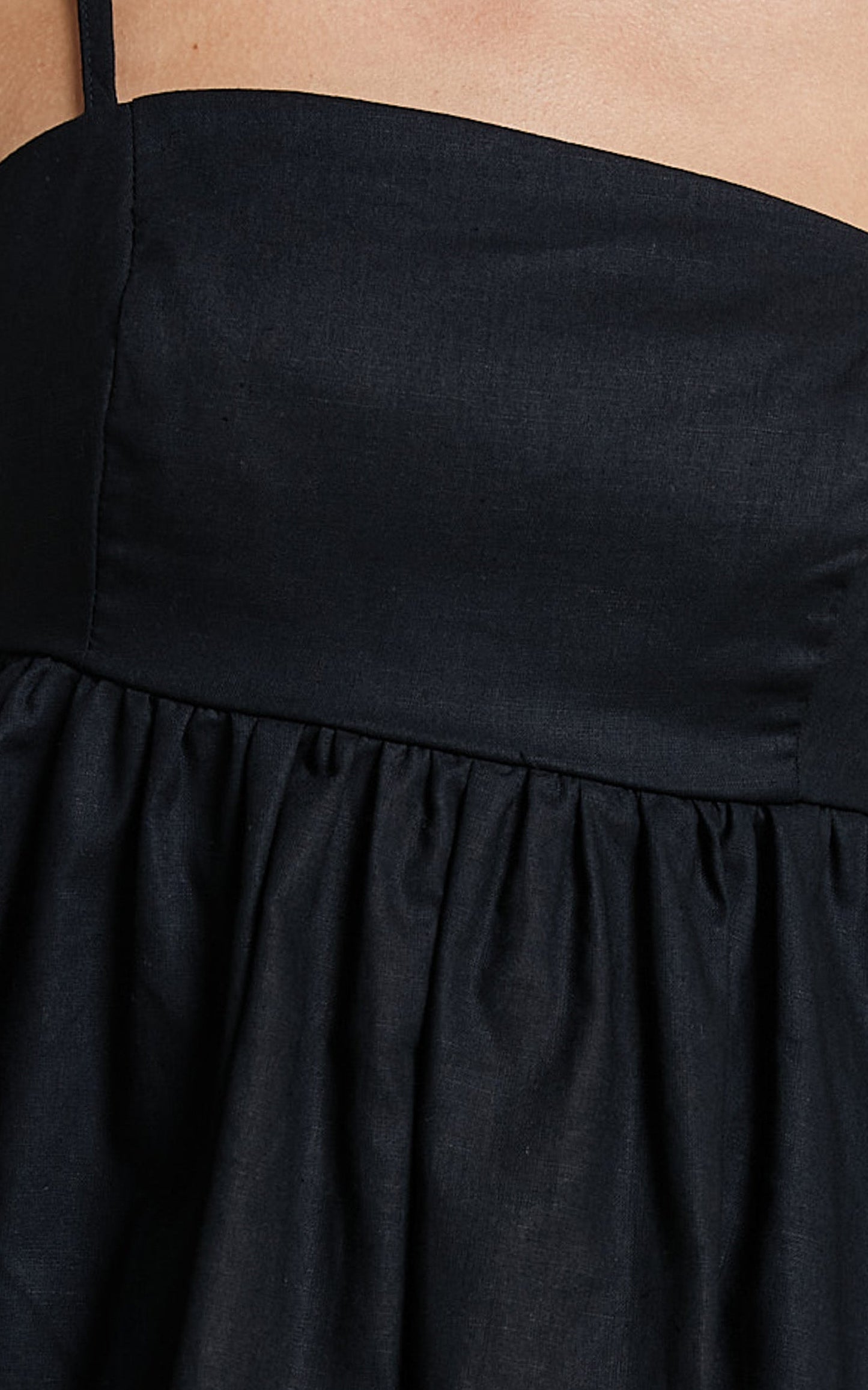 Vanessa Top - Linen Strappy Babydoll Top in Black