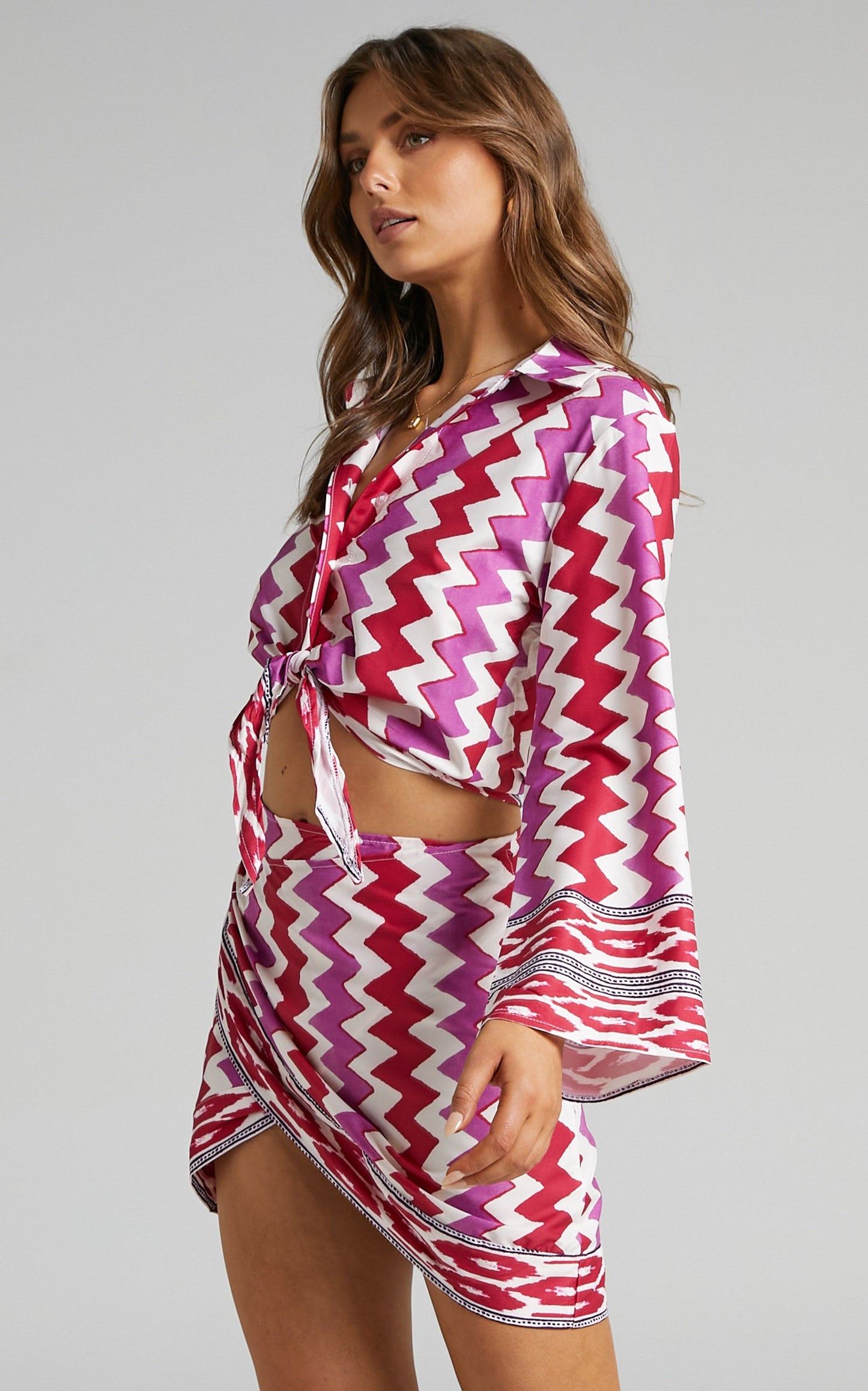 Vanny Two Piece Set - Tie Top Mini Skirt Two Piece Set in Multi Print