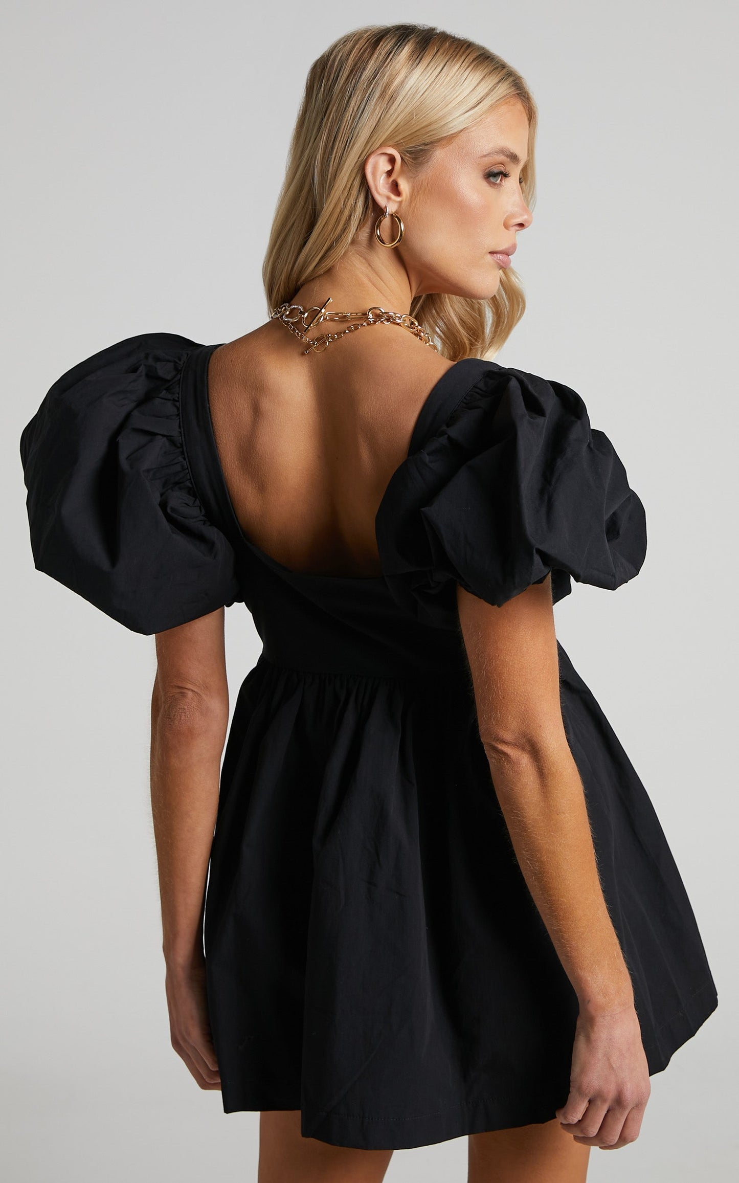 Vashti Mini Dress - Puff Sleeve Sweetheart Dress in Black