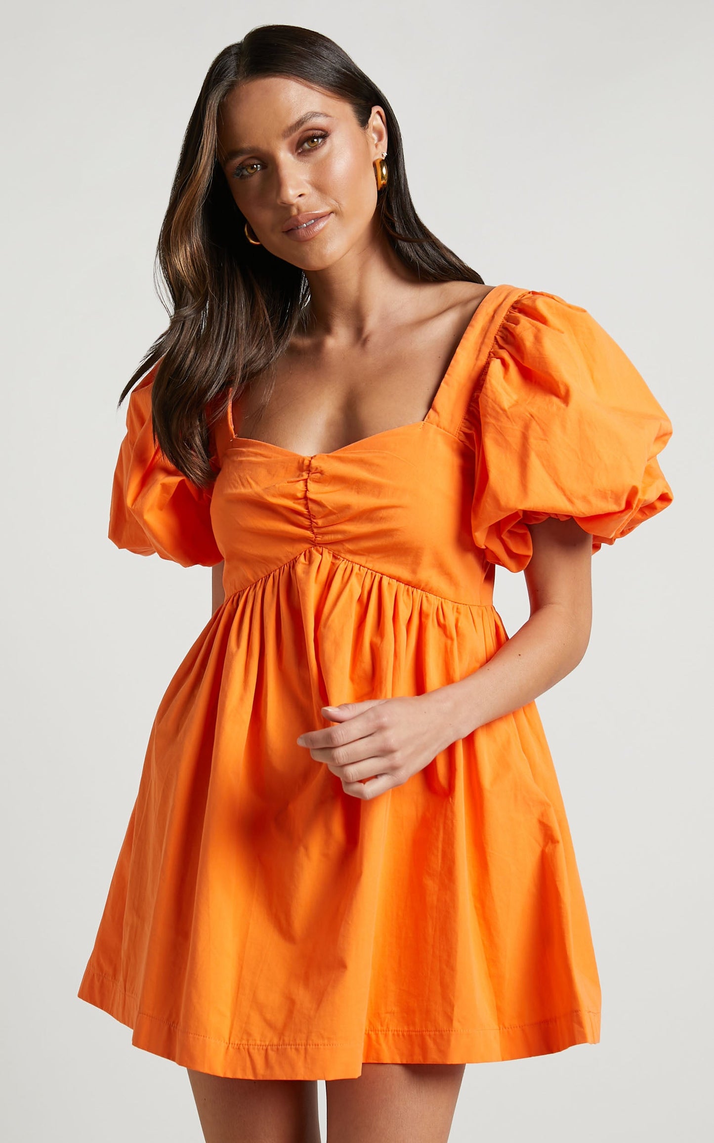 Vashti Mini Dress - Puff Sleeve Sweetheart Dress in Orange
