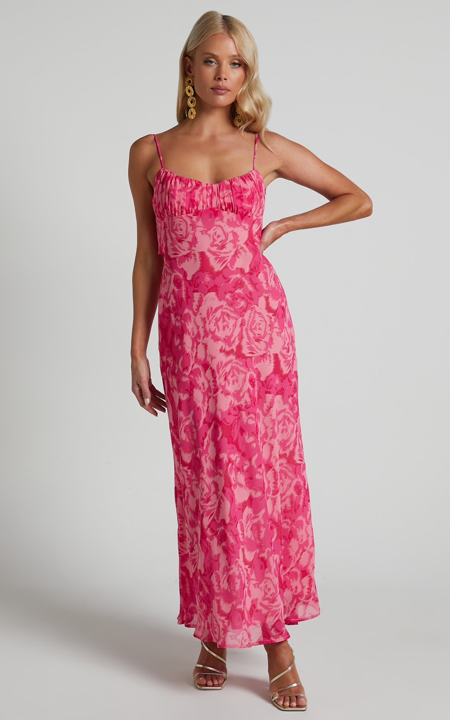 Veena Midi Dress - Bustier Floral Slip Dress in Pink Floral