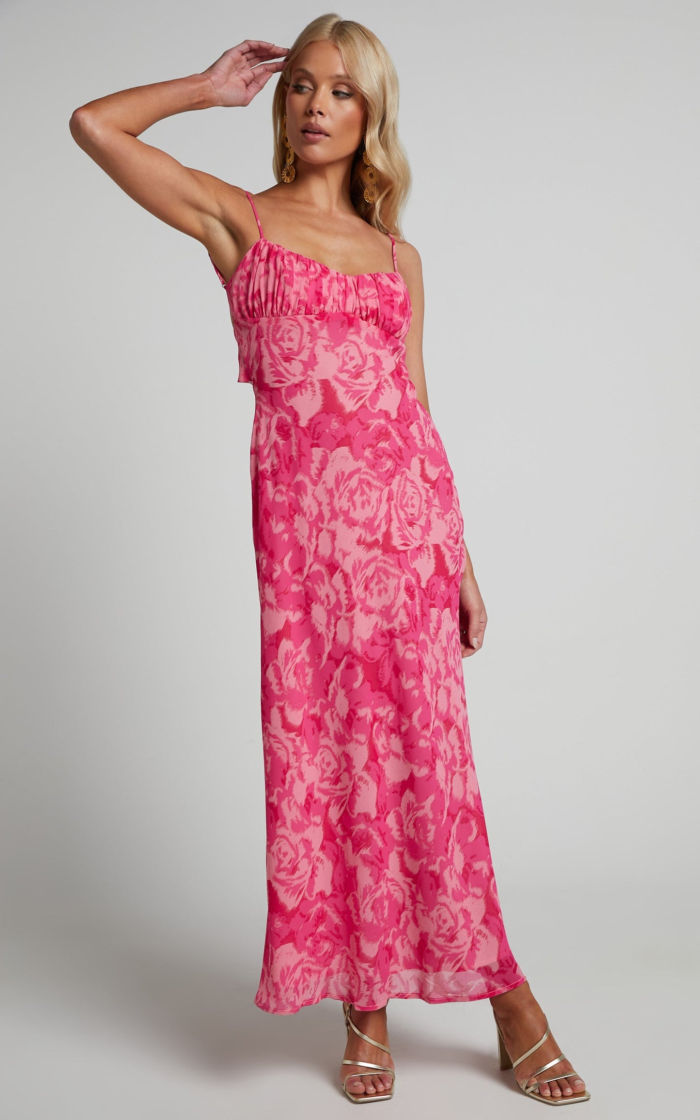 Veena Midi Dress - Bustier Floral Slip Dress in Pink Floral