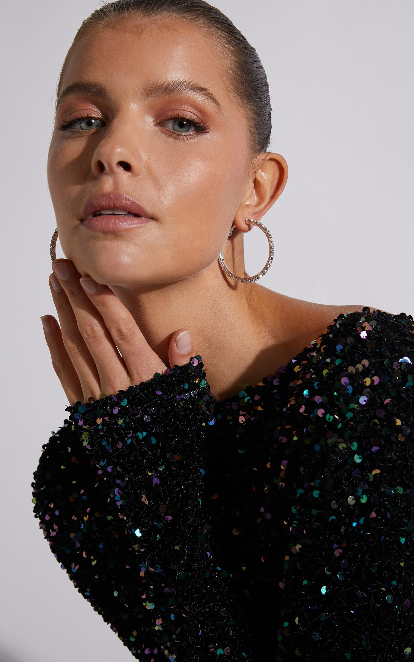 Velarie Diamante Hoop Earrings in Silver Diamante