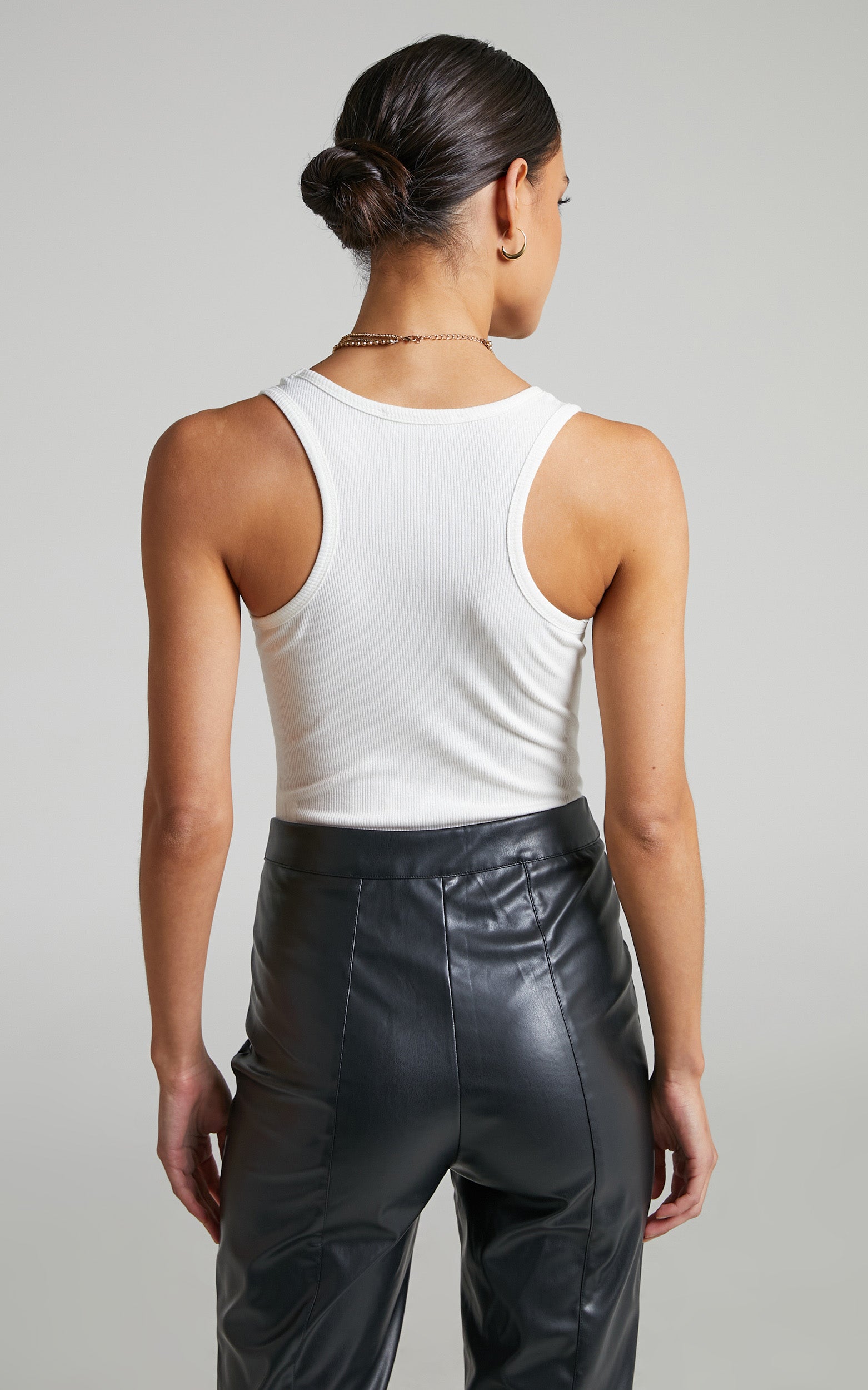 Velika Bodysuit - Ribbed Racer Back Bodysuit in White