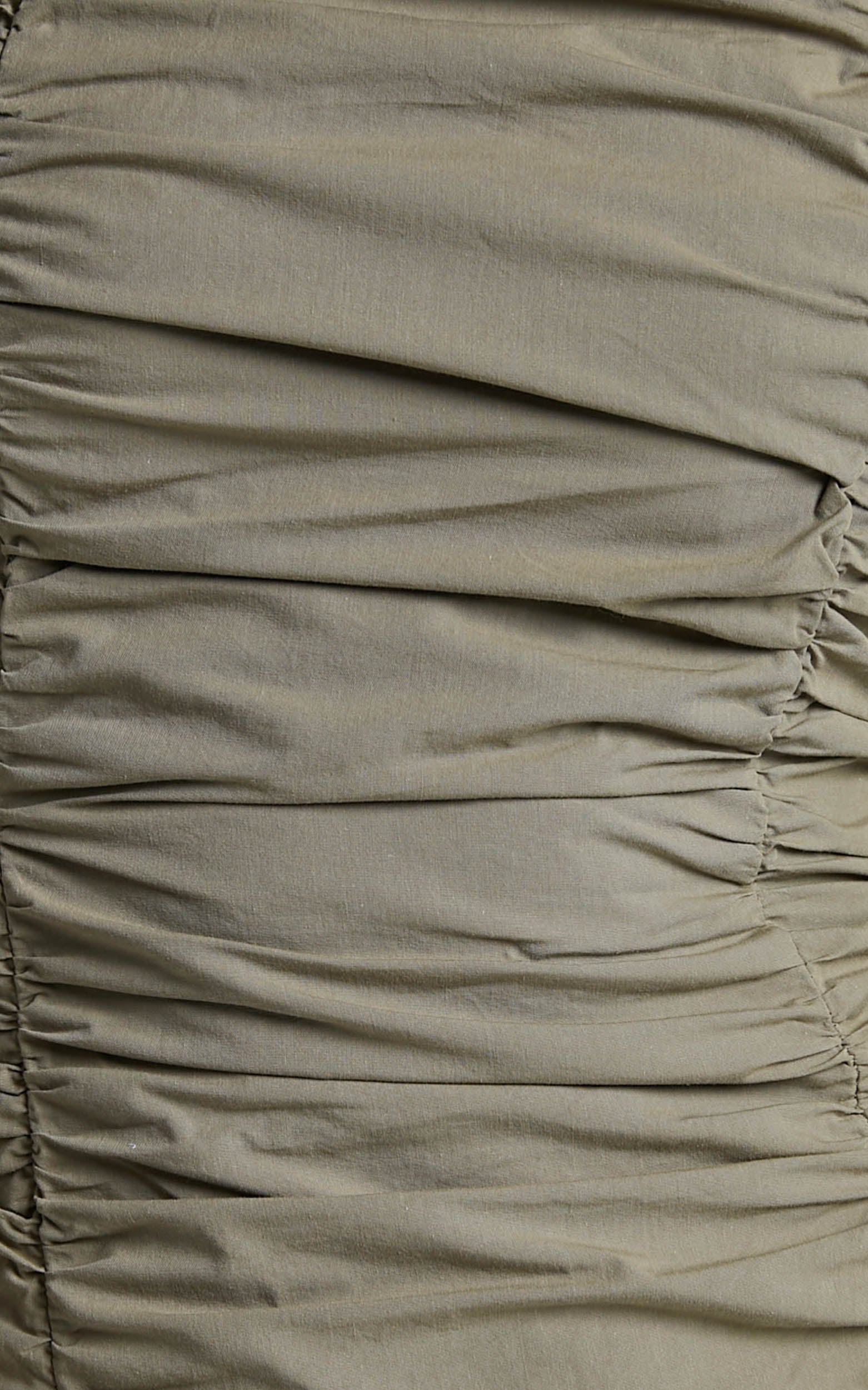 Verne Mini Dress - Ruched Front Long Sleeve Dress in Khaki