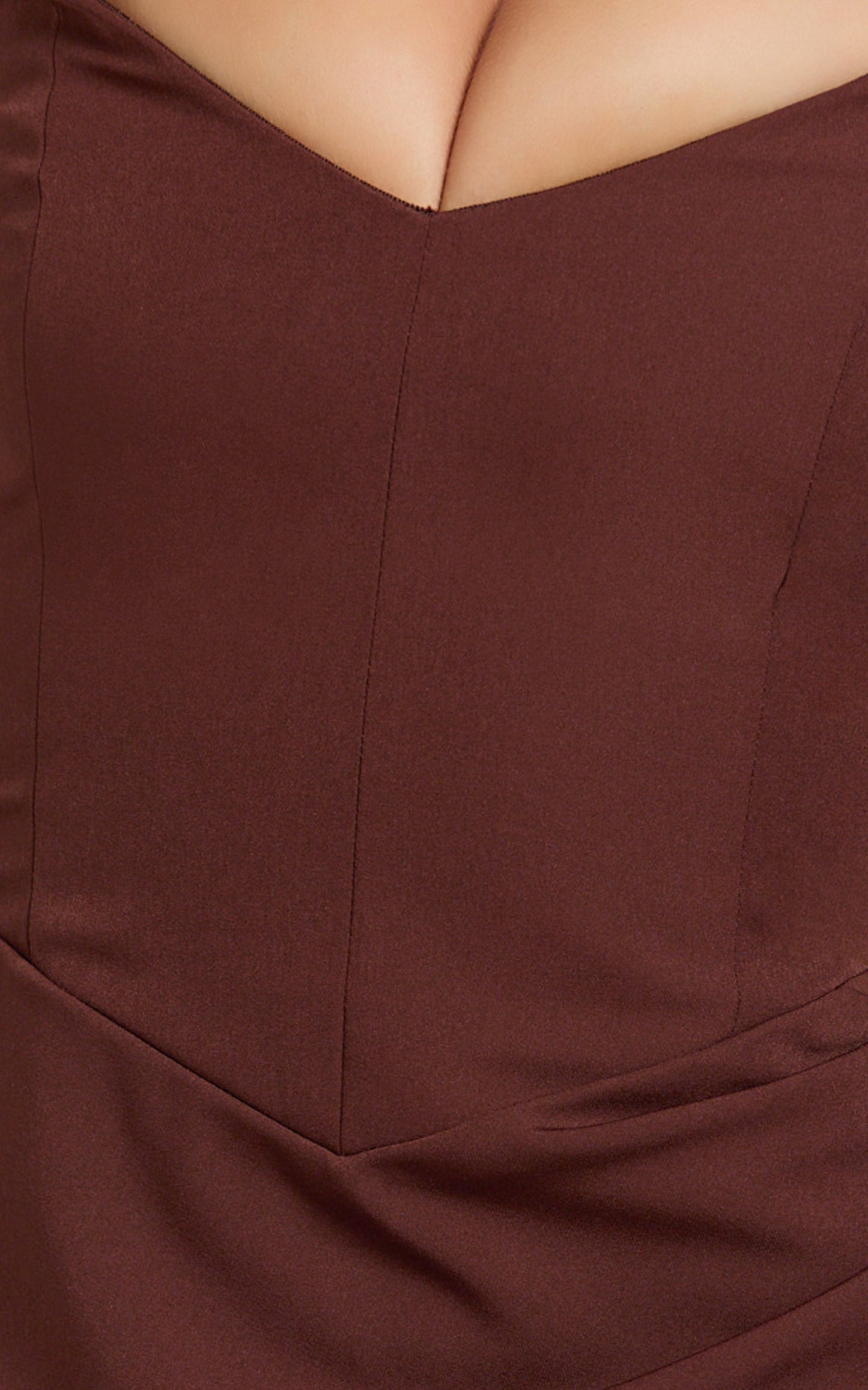 Veronika Maxi Dress - Off Shoulder Plunge High Split Dress in Chocolate