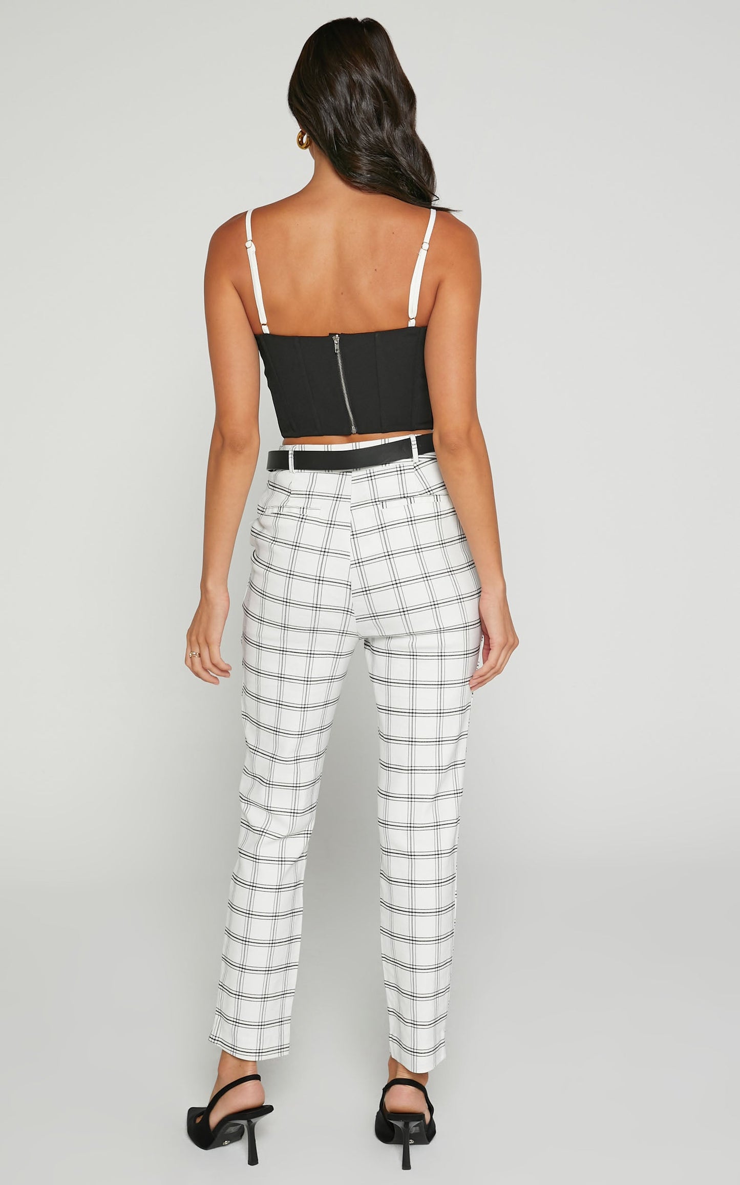 Vhonna cropped tailored high waisted pant in White and Black check
