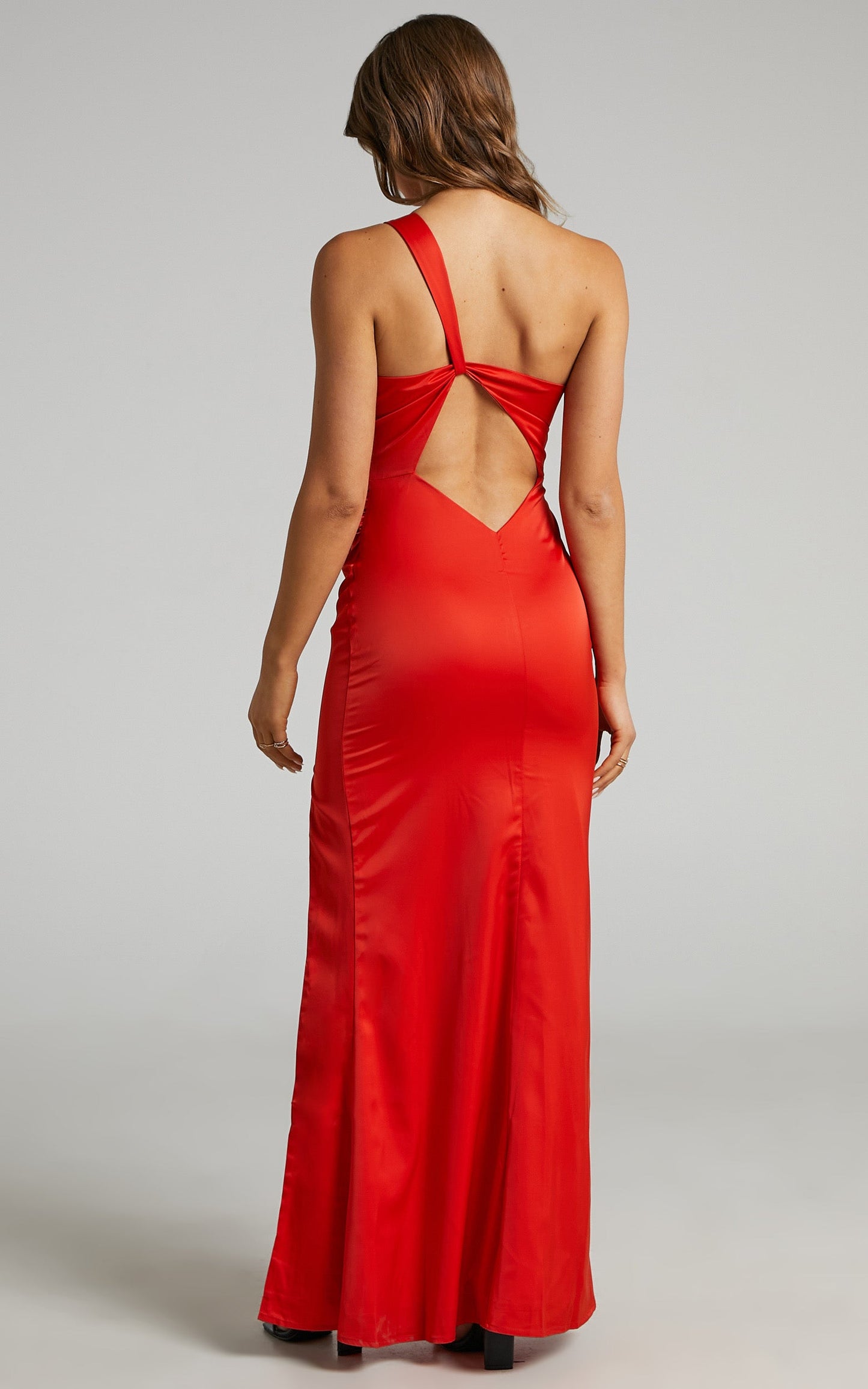 Victoire One Shoulder Maxi Dress in Oxy Fire Satin