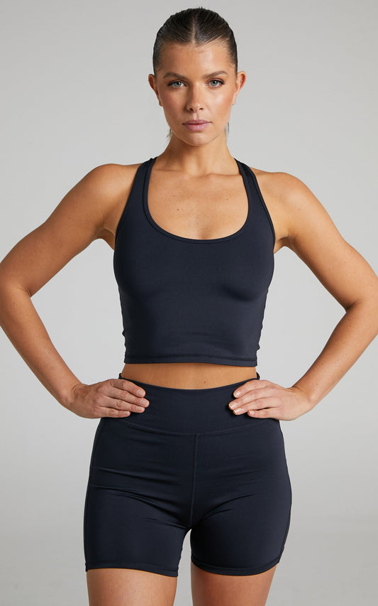 Vienna Racer Back Cropped Tank in Black