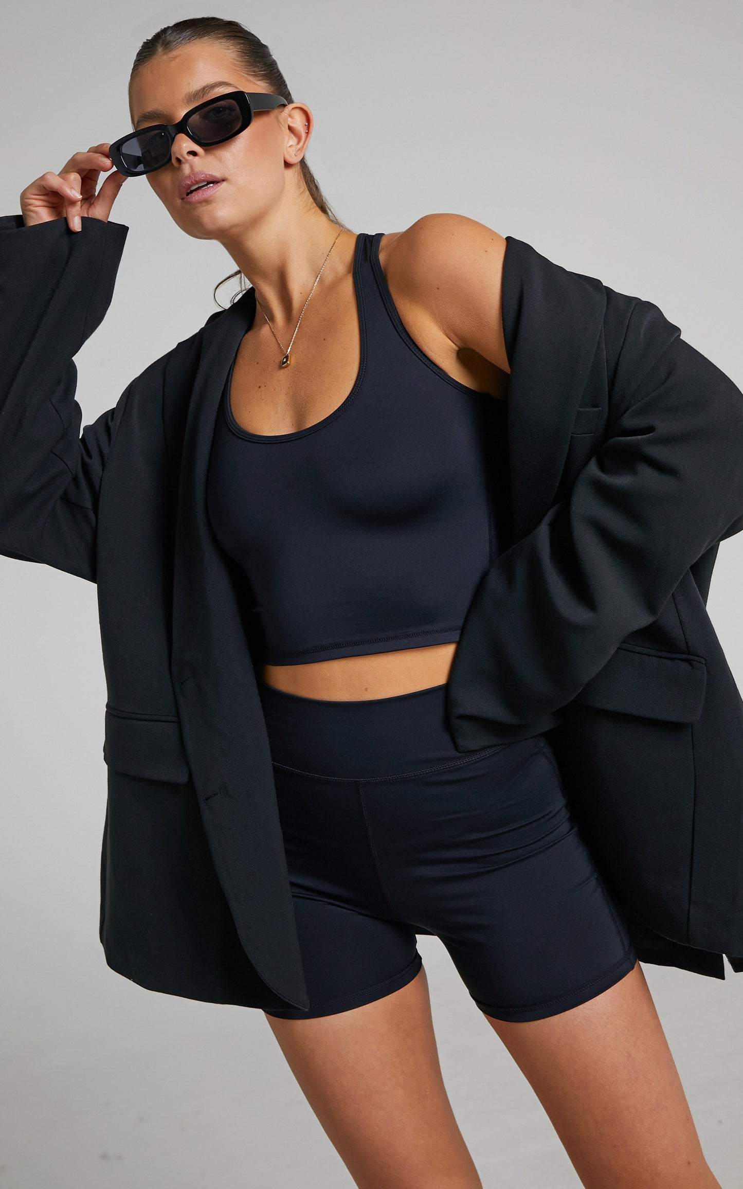 Vienna Racer Back Cropped Tank in Black