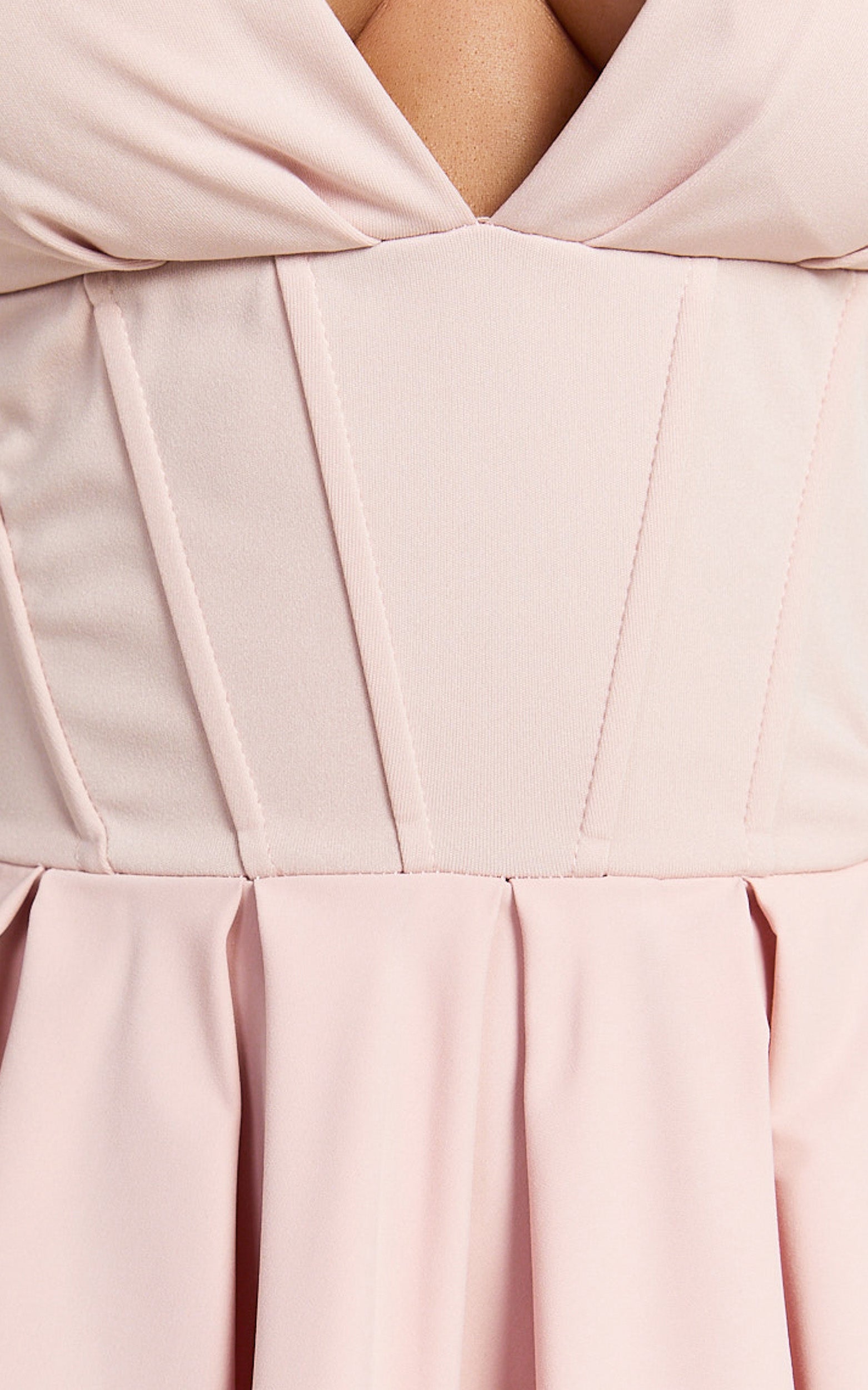 Vilma Midi Dress - Strapless V Neck Fit and Flare Dress in Pink