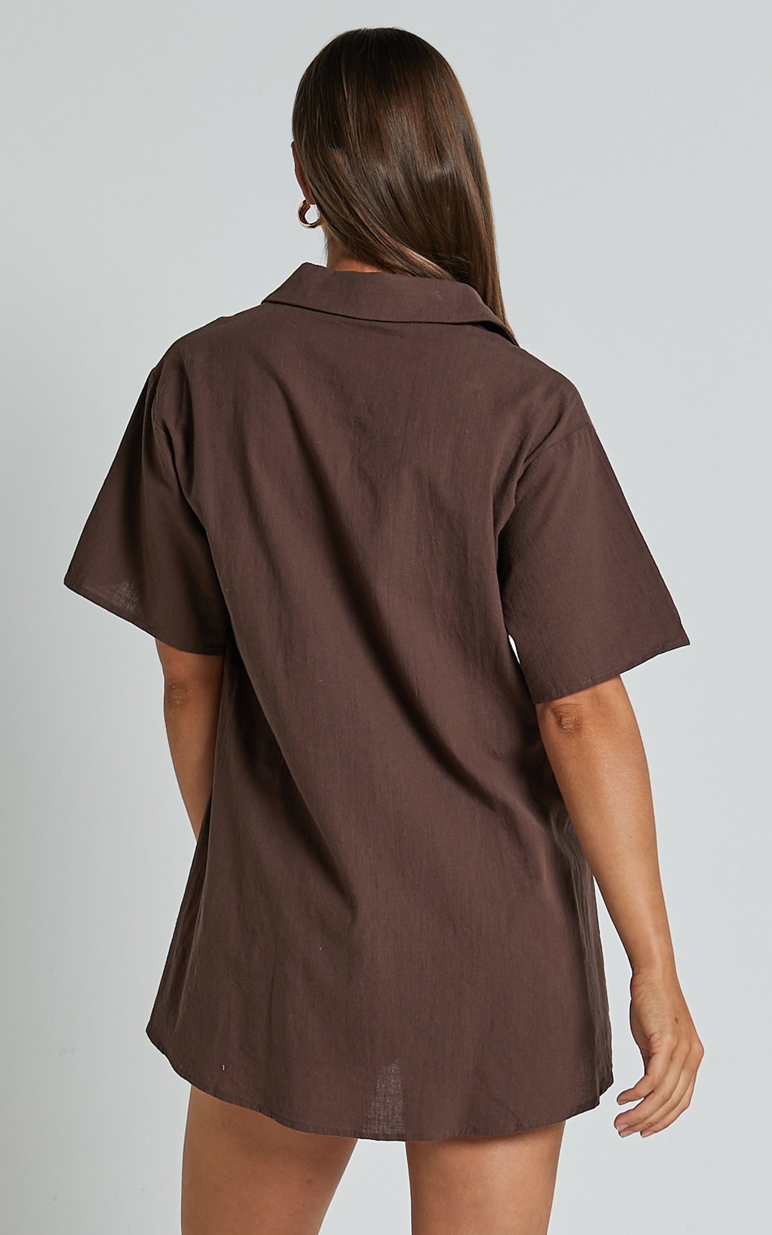 Vina Del Mar Two Piece Set - Linen Look Shirt and Shorts Set in Chocolate