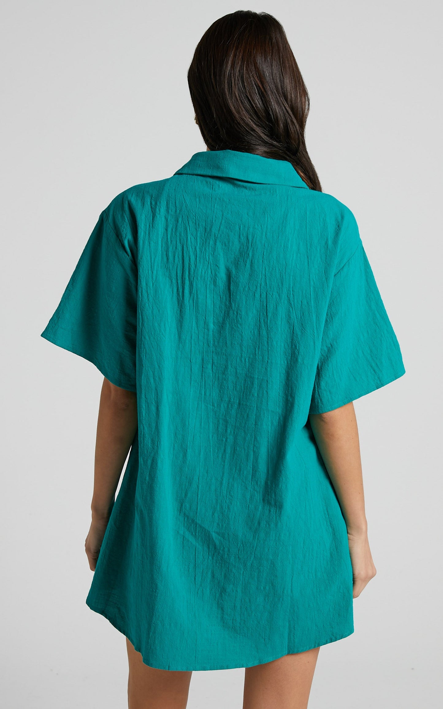 Vina Del Mar Two Piece Set - Linen Look Shirt and Shorts Set in Green