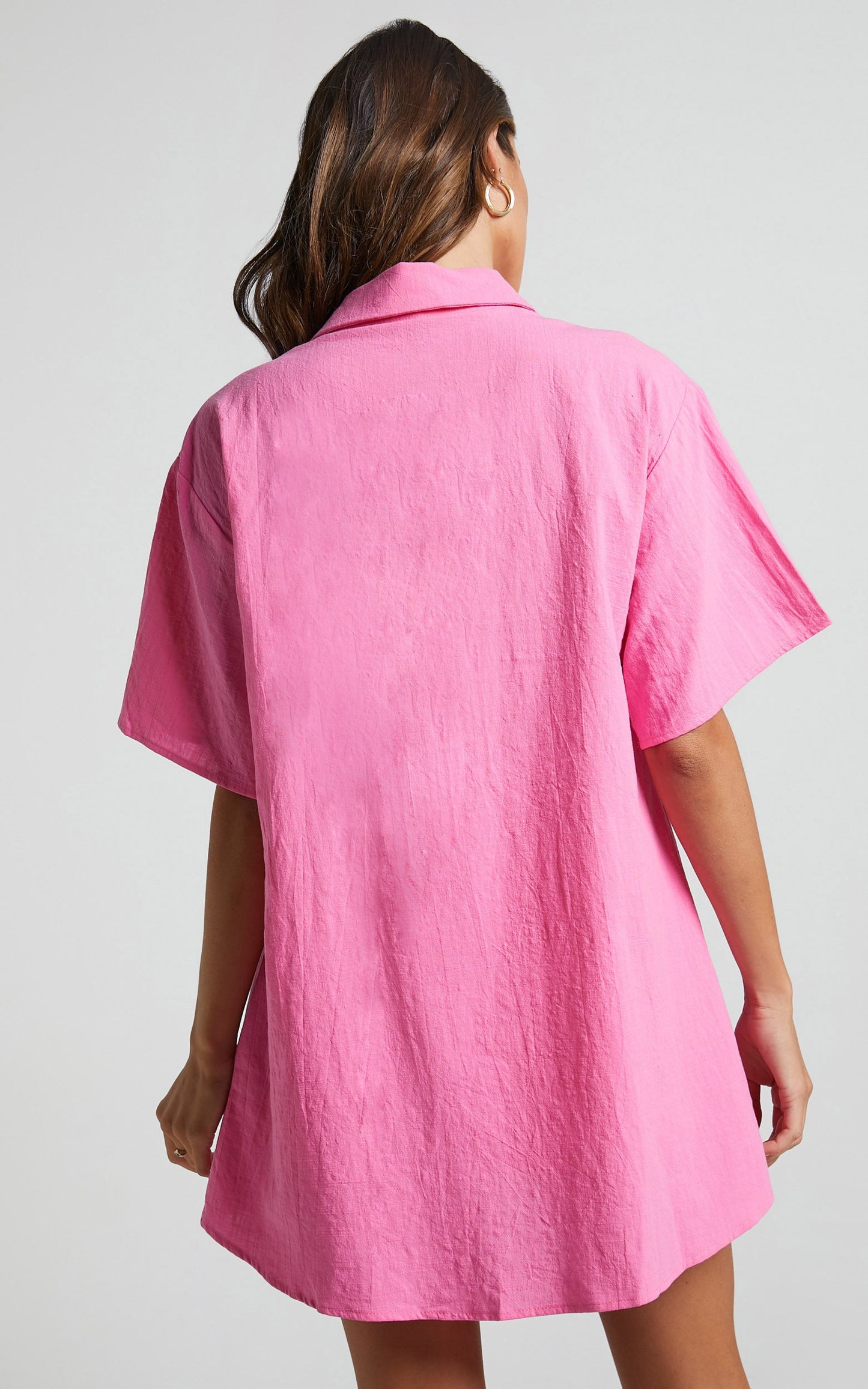 Vina Del Mar Two Piece Set - Linen Look Shirt and Shorts Set in Hot Pink
