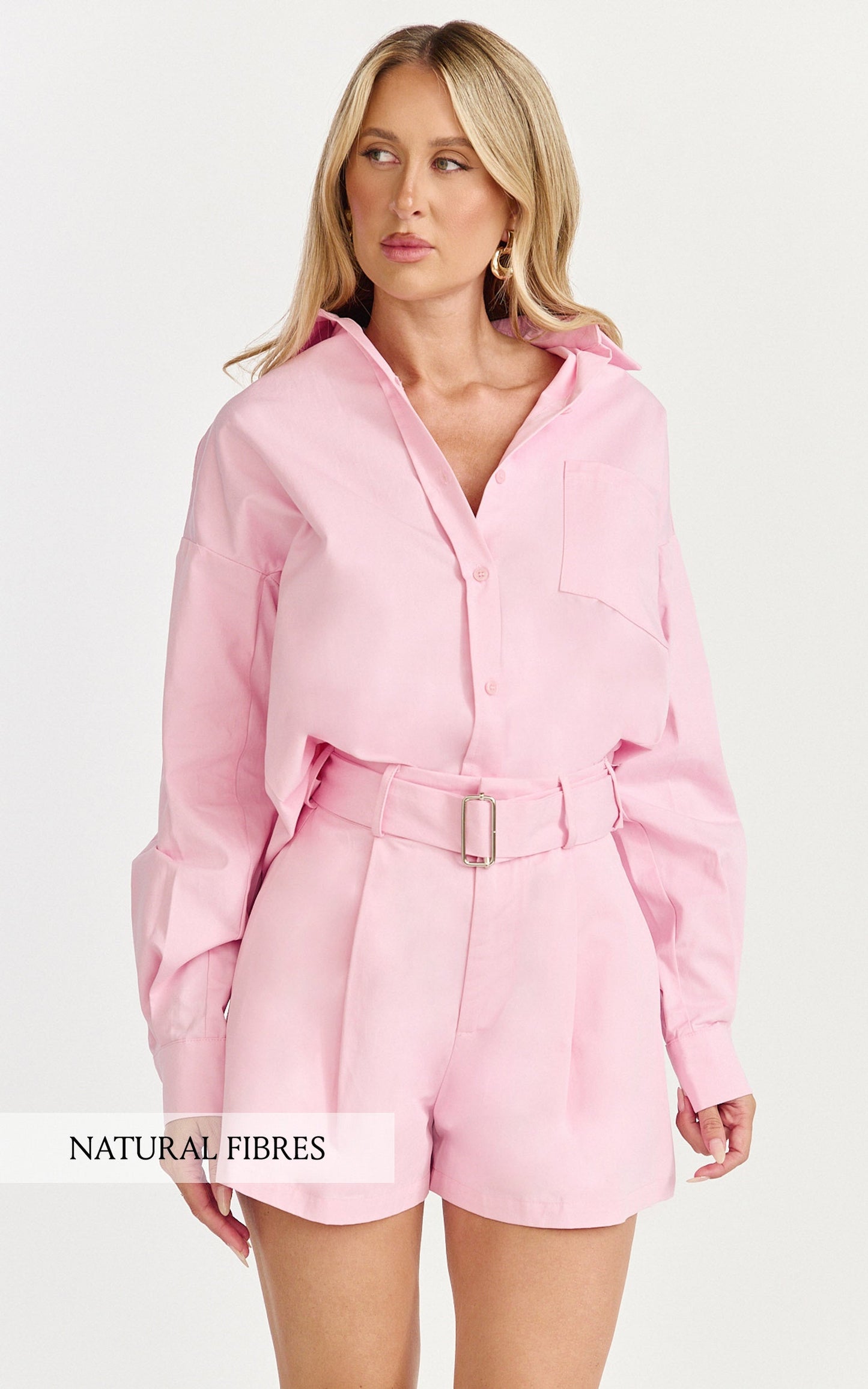 Violet Top  - Button Down Long Sleeve Shirt in Pale Pink