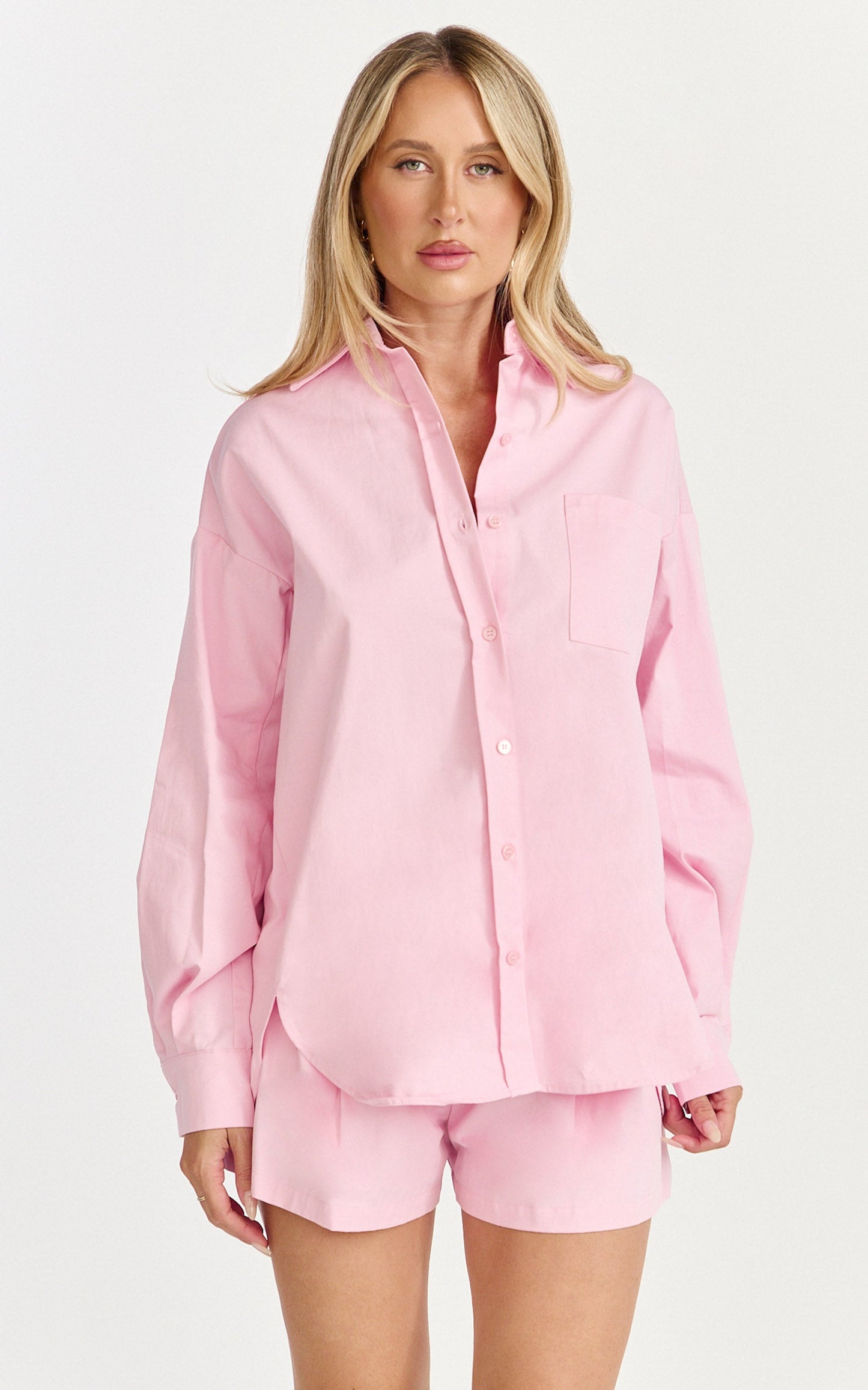 Violet Top  - Button Down Long Sleeve Shirt in Pale Pink
