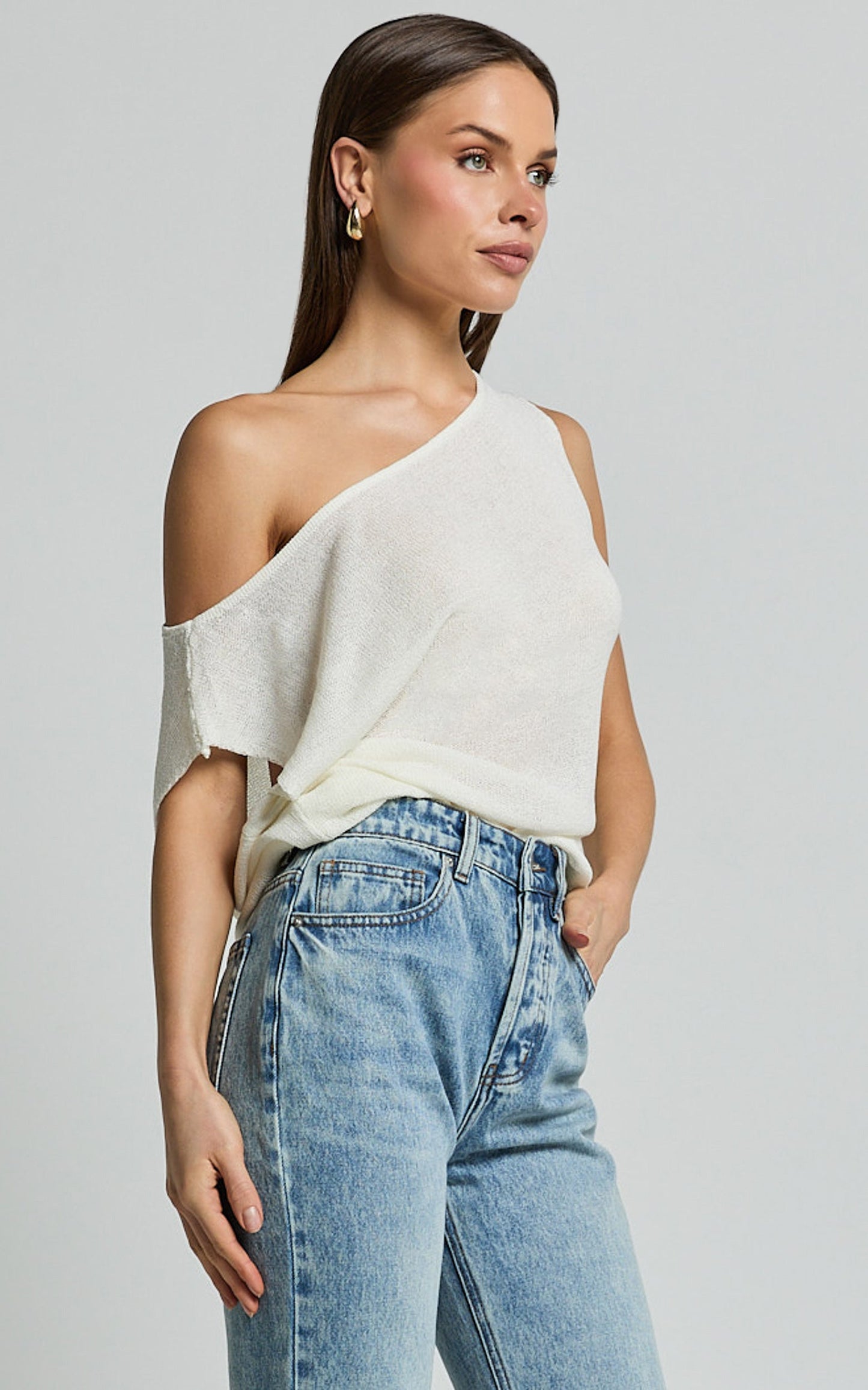 Violeta Top - Off The Shoulder Relaxed Fit Knit Top in Cream
