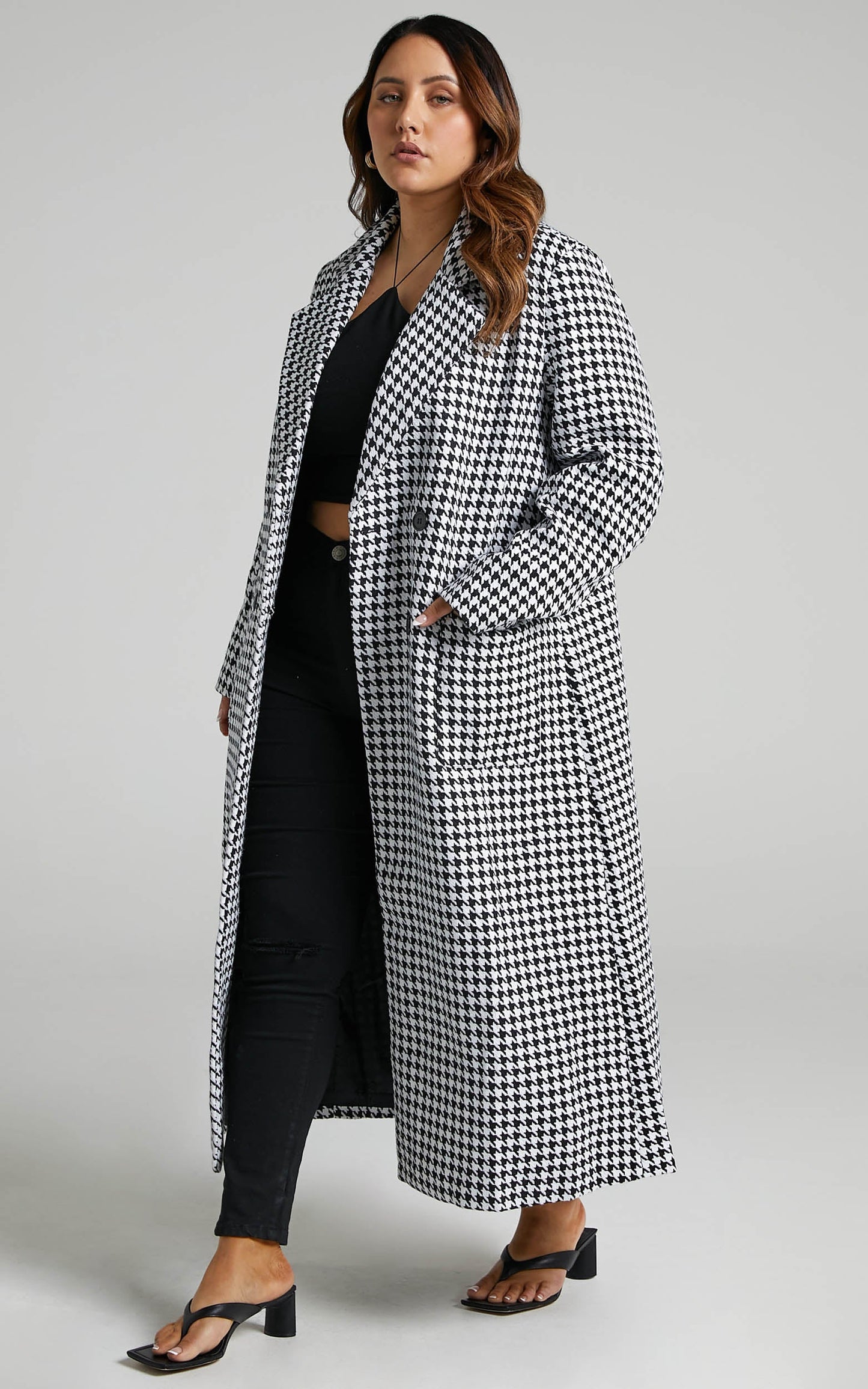Violete Coat - Button Up Coat in Houndstooth Check