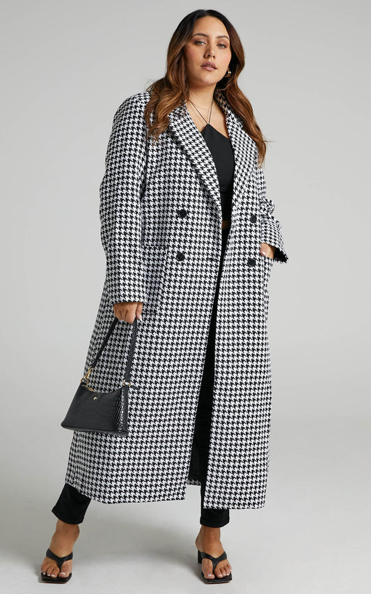 Violete Coat - Button Up Coat in Houndstooth Check