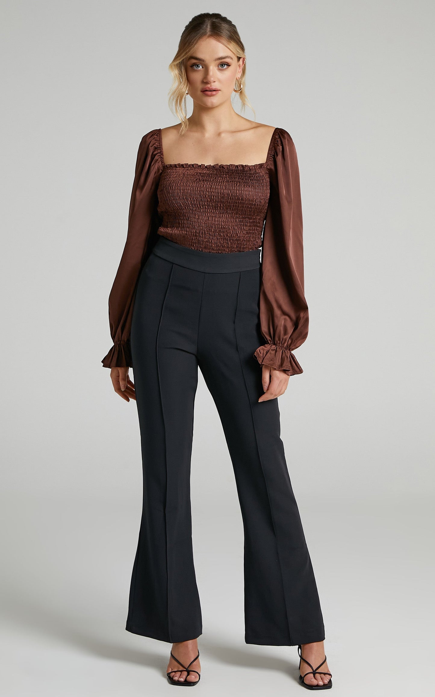 Vira Top - Shirred Top in Chocolate Satin
