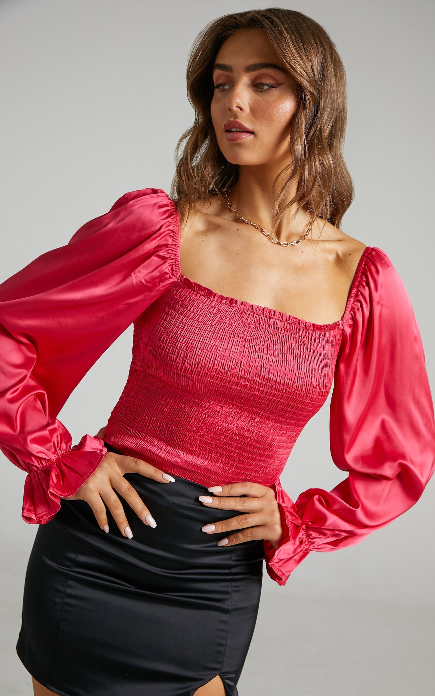 Vira Top - Shirred Top in Hot Pink