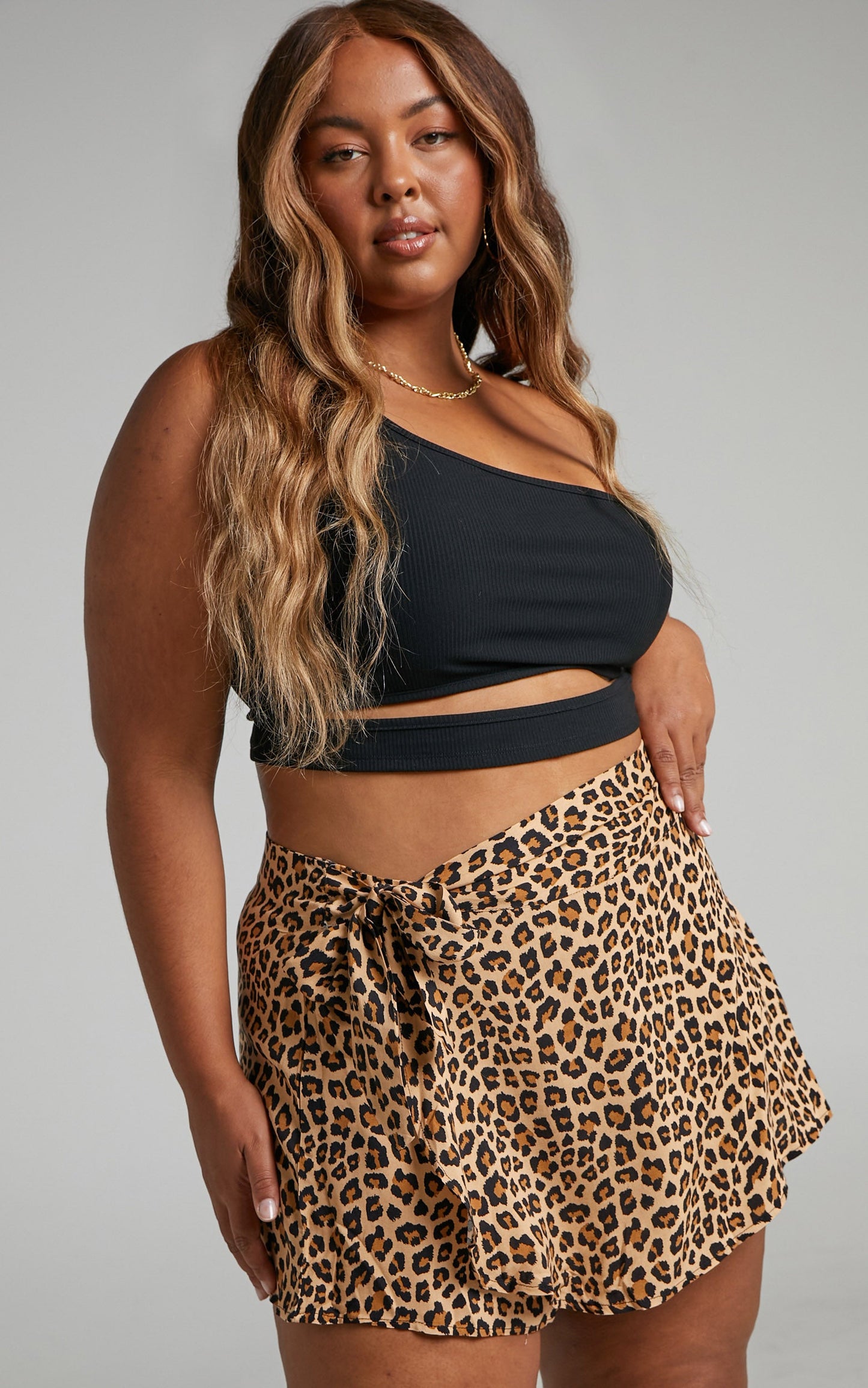 Virgetta Shorts - Tie Front Wrap Shorts in Leopard Print