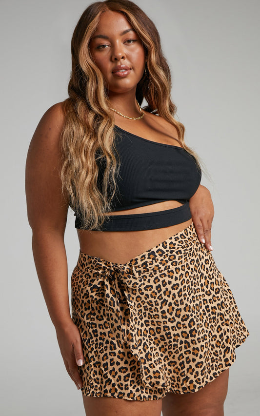 Virgetta Shorts - Tie Front Wrap Shorts in Leopard Print