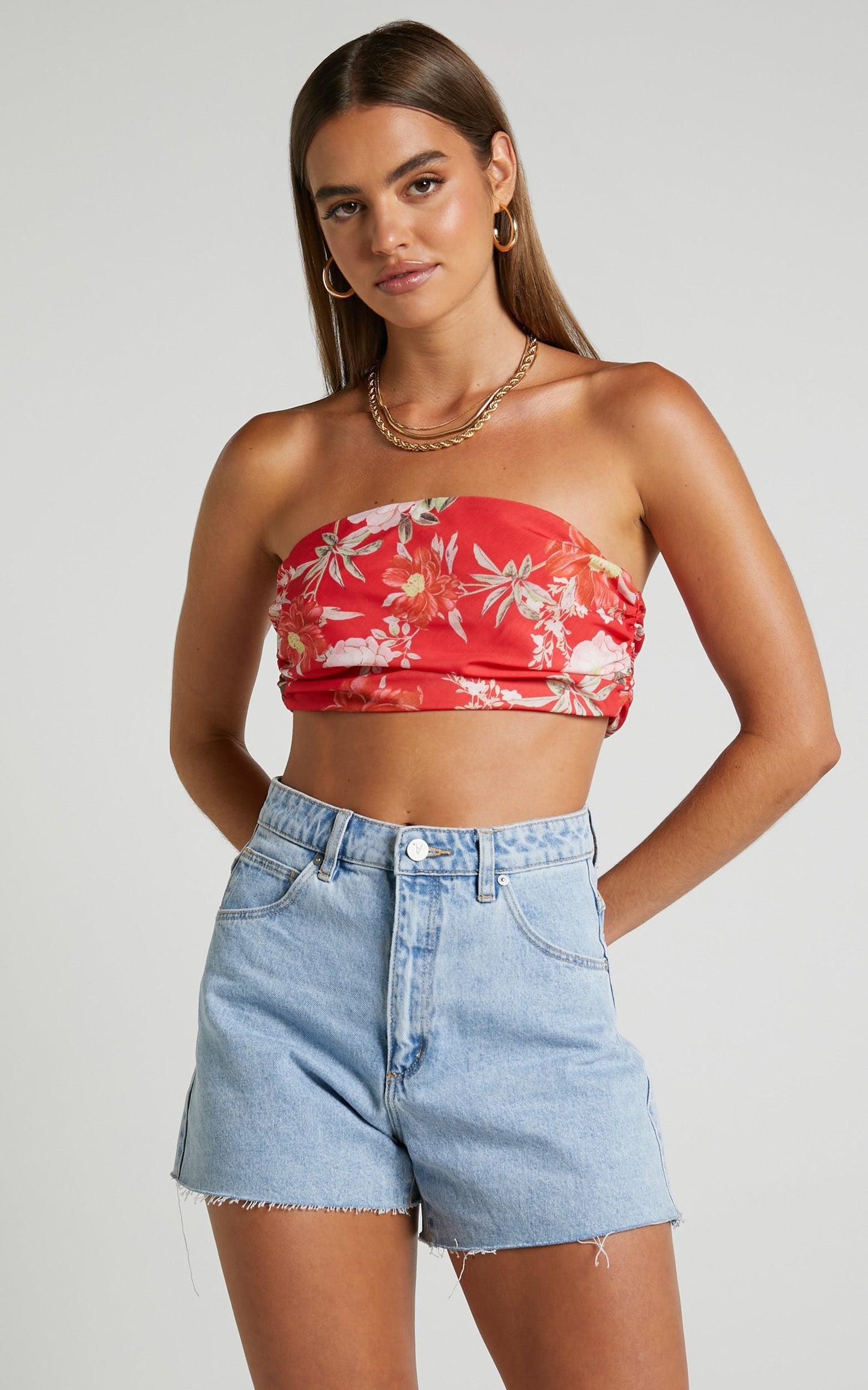 Viveca Two Piece Set - Bandeau Crop Top and Drop Waist Maxi Skirt in Rosie Floral