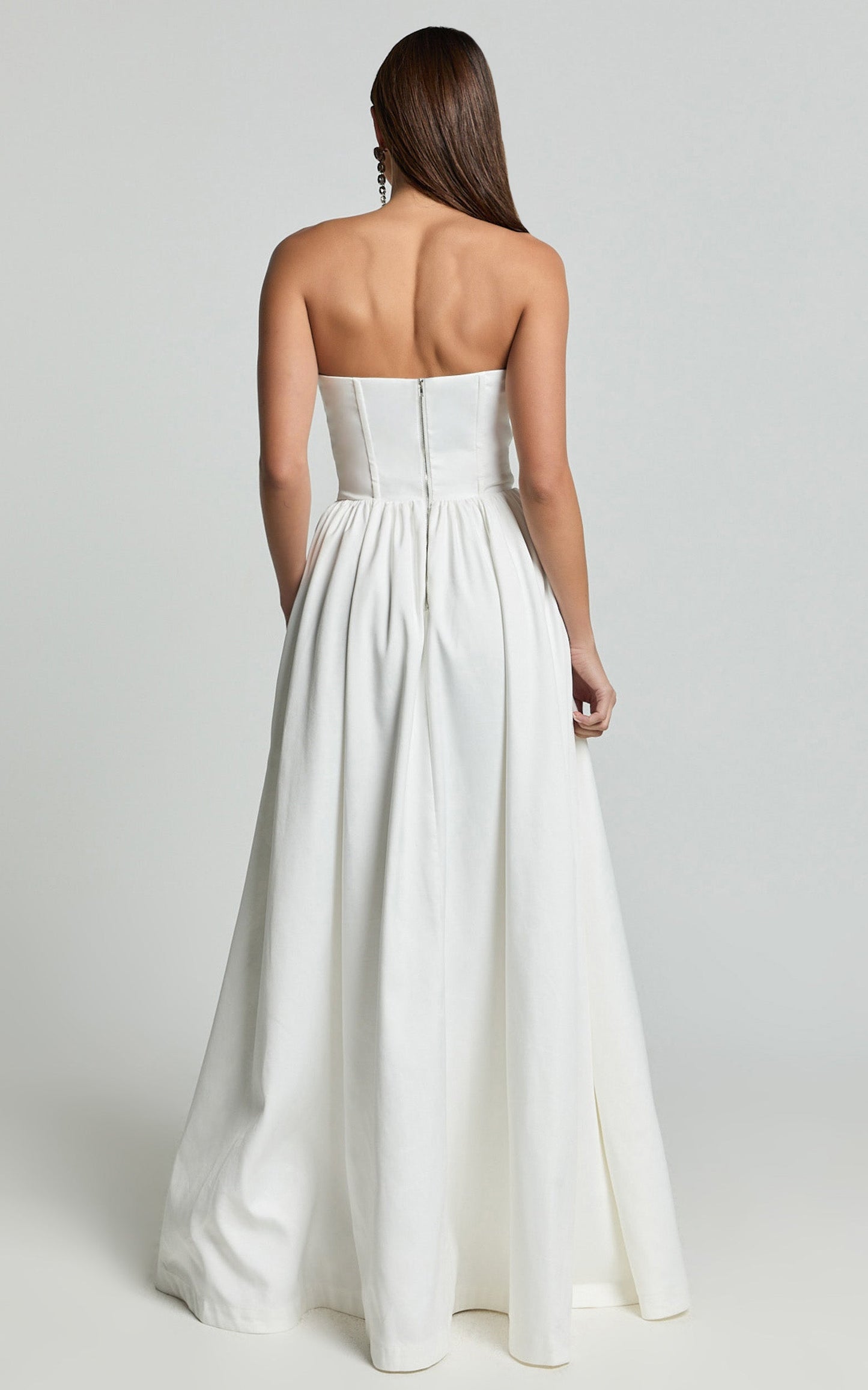 Vivian Maxi Dress - Strapless Corset Front Split Dress in Ivory