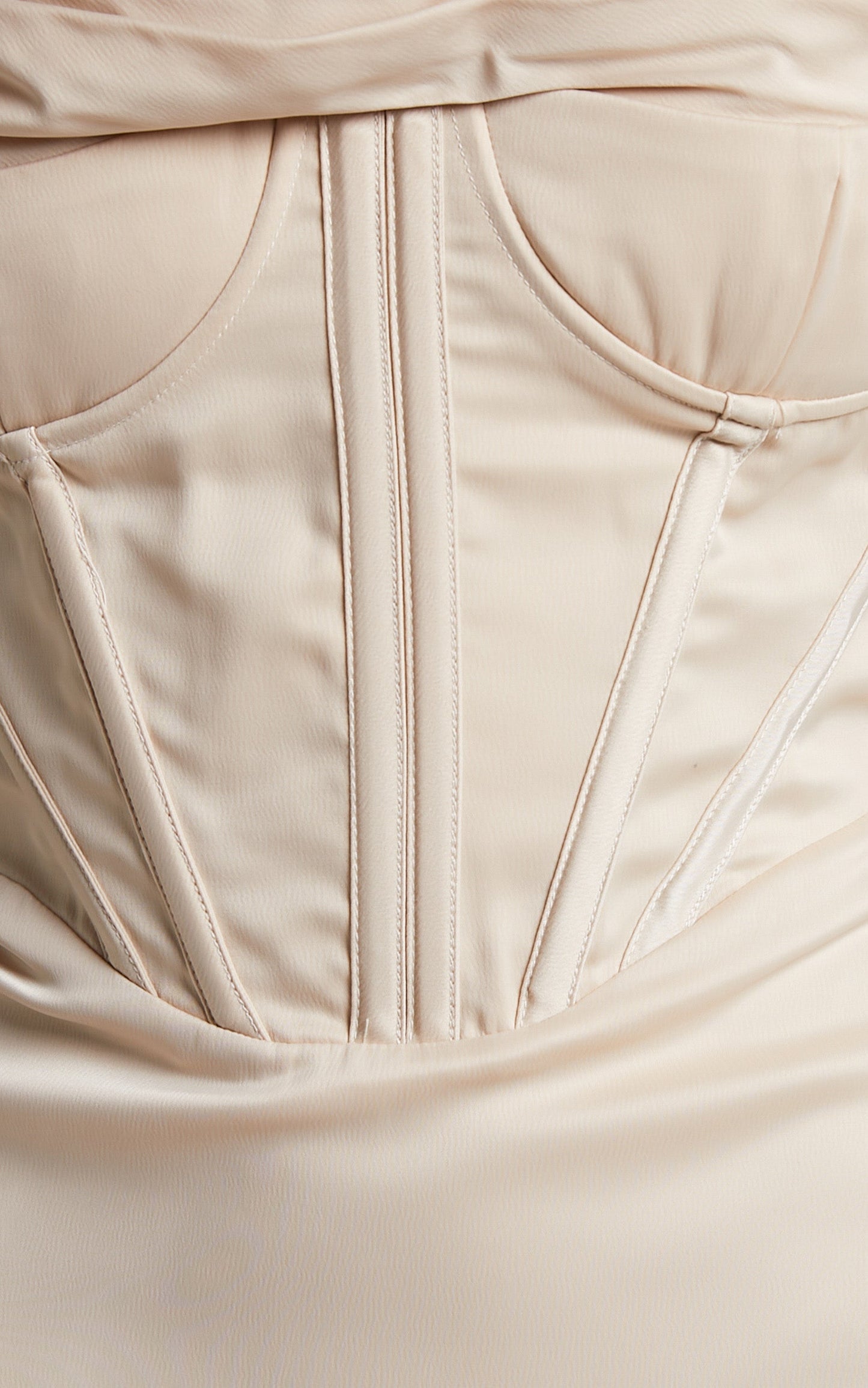 Wallace Mini Dress - Strapless Bardot Sleeve Cowl Neck Corset Dress in Oyster