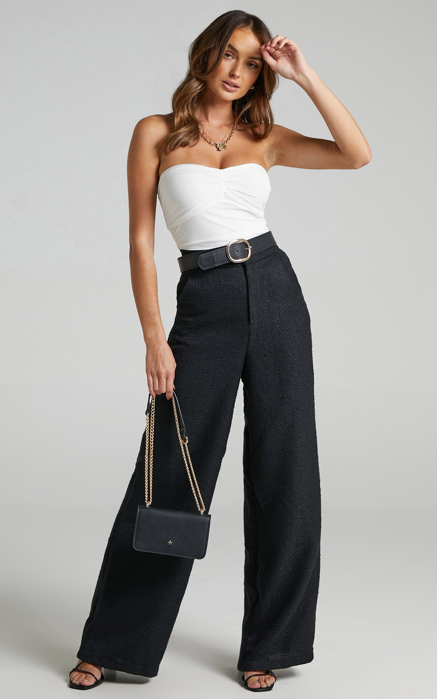 Walters Pants - Tweed Wide Leg High Waist Tailored Pants in Black