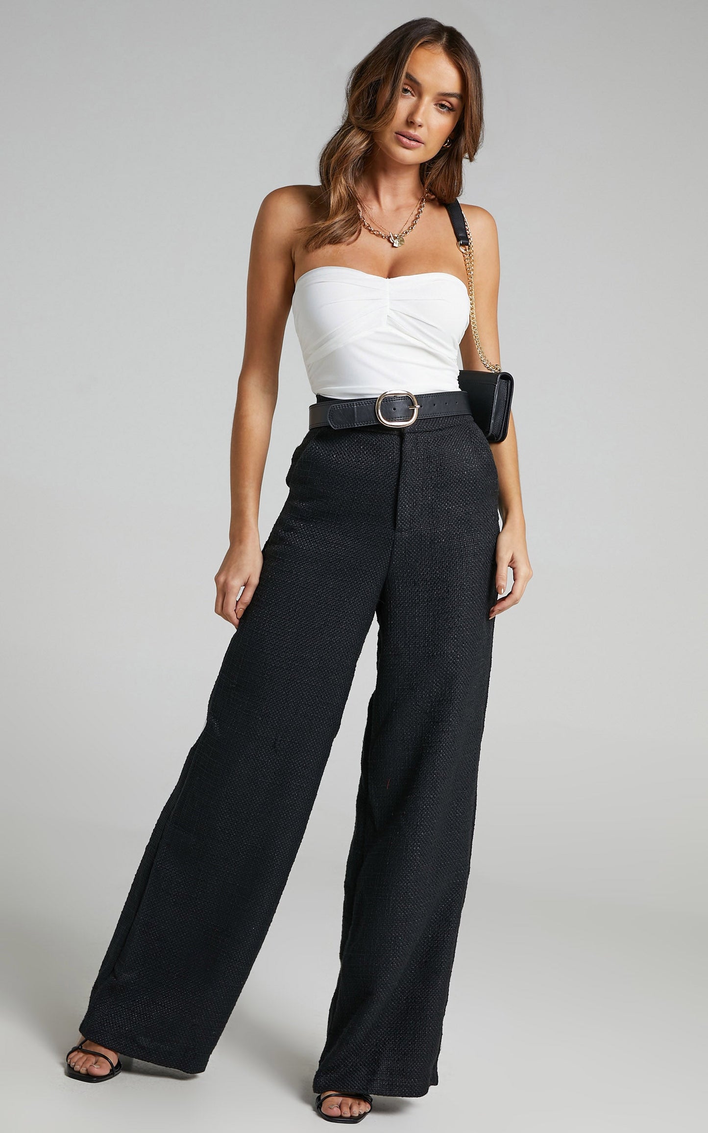 Walters Pants - Tweed Wide Leg High Waist Tailored Pants in Black