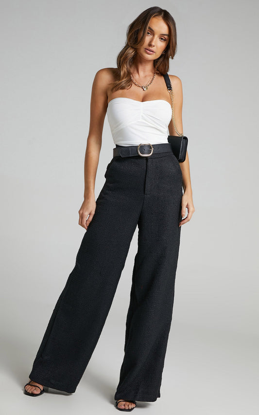 Walters Pants - Tweed Wide Leg High Waist Tailored Pants in Black