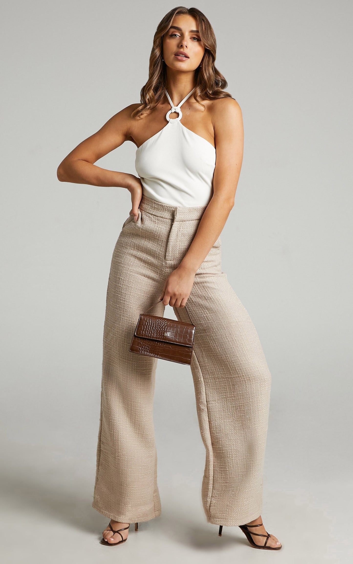 Walters Pants - Tweed Wide Leg High Waist Tailored Pants in NEUTRAL