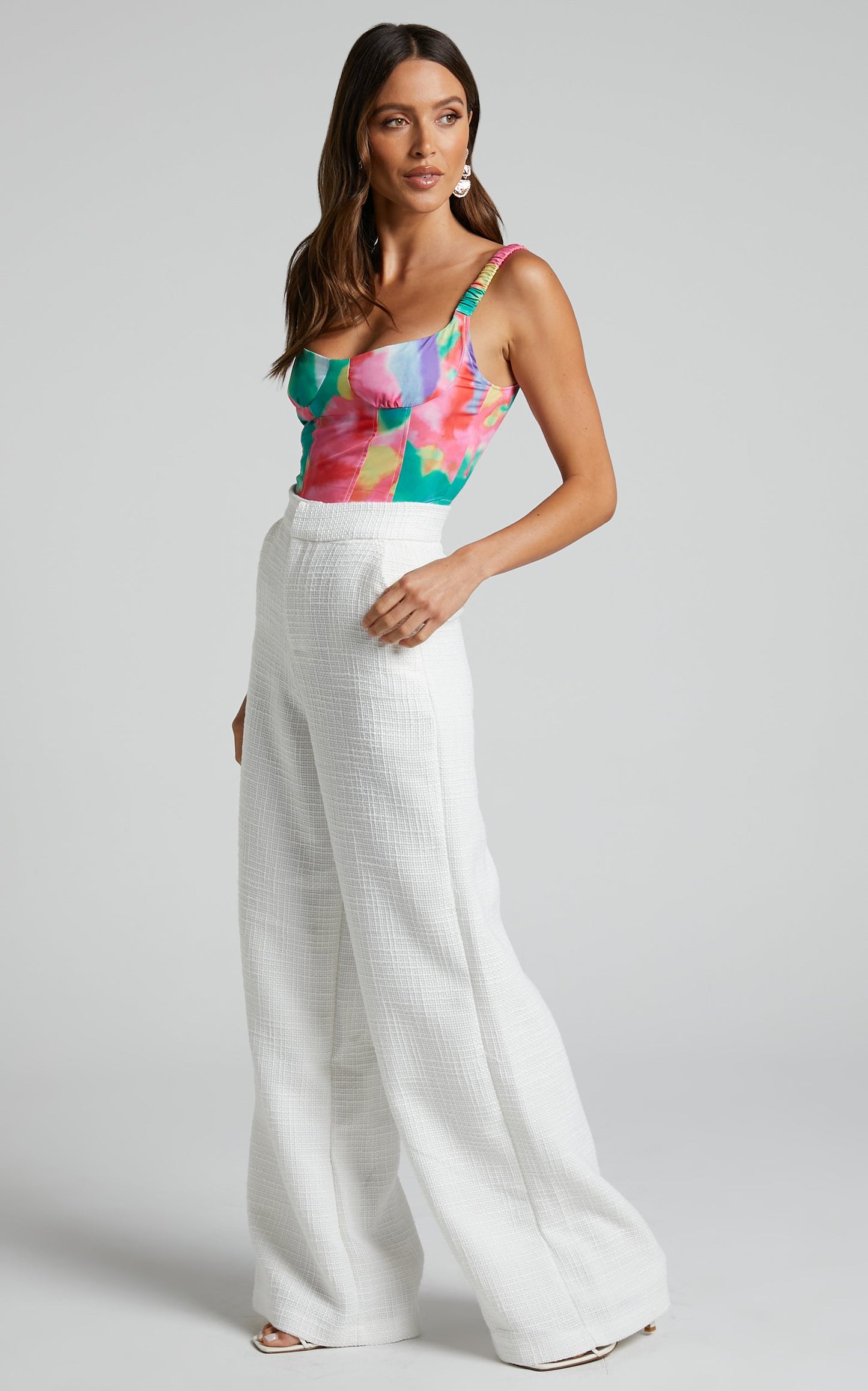 Walters Pants - Tweed Wide Leg High Waist Tailored Pants in White