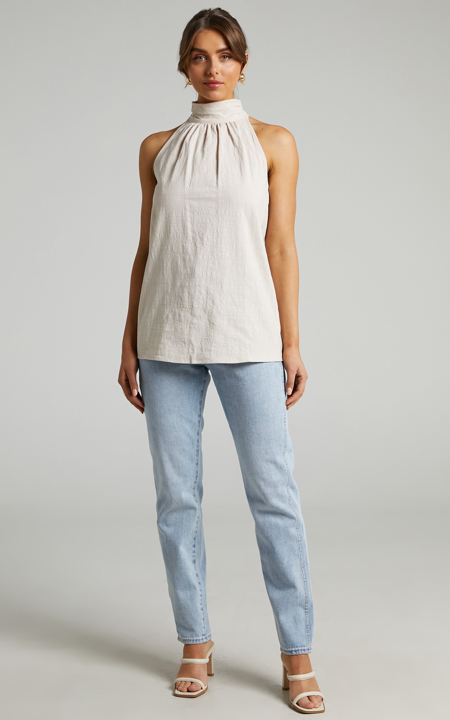 Wendy Longline Mock Neck Top in Beige