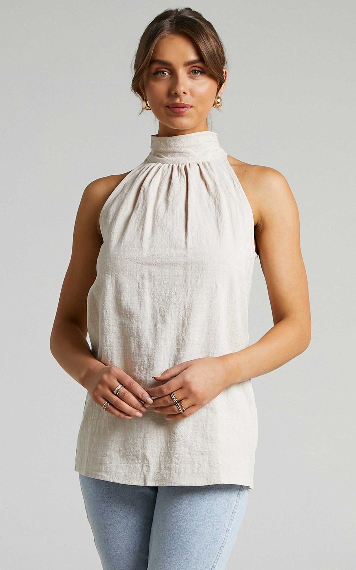 Wendy Longline Mock Neck Top in Beige