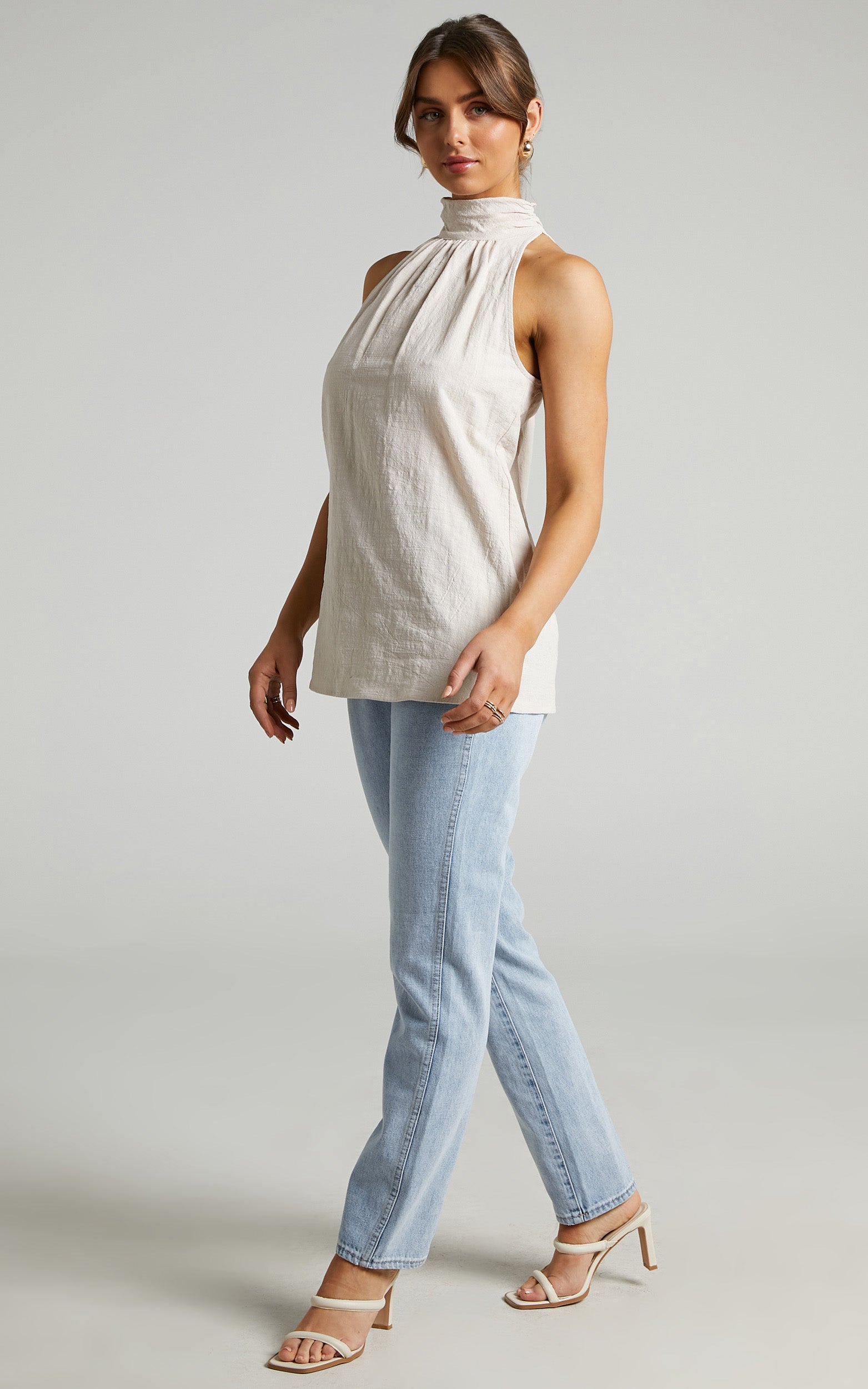 Wendy Longline Mock Neck Top in Beige