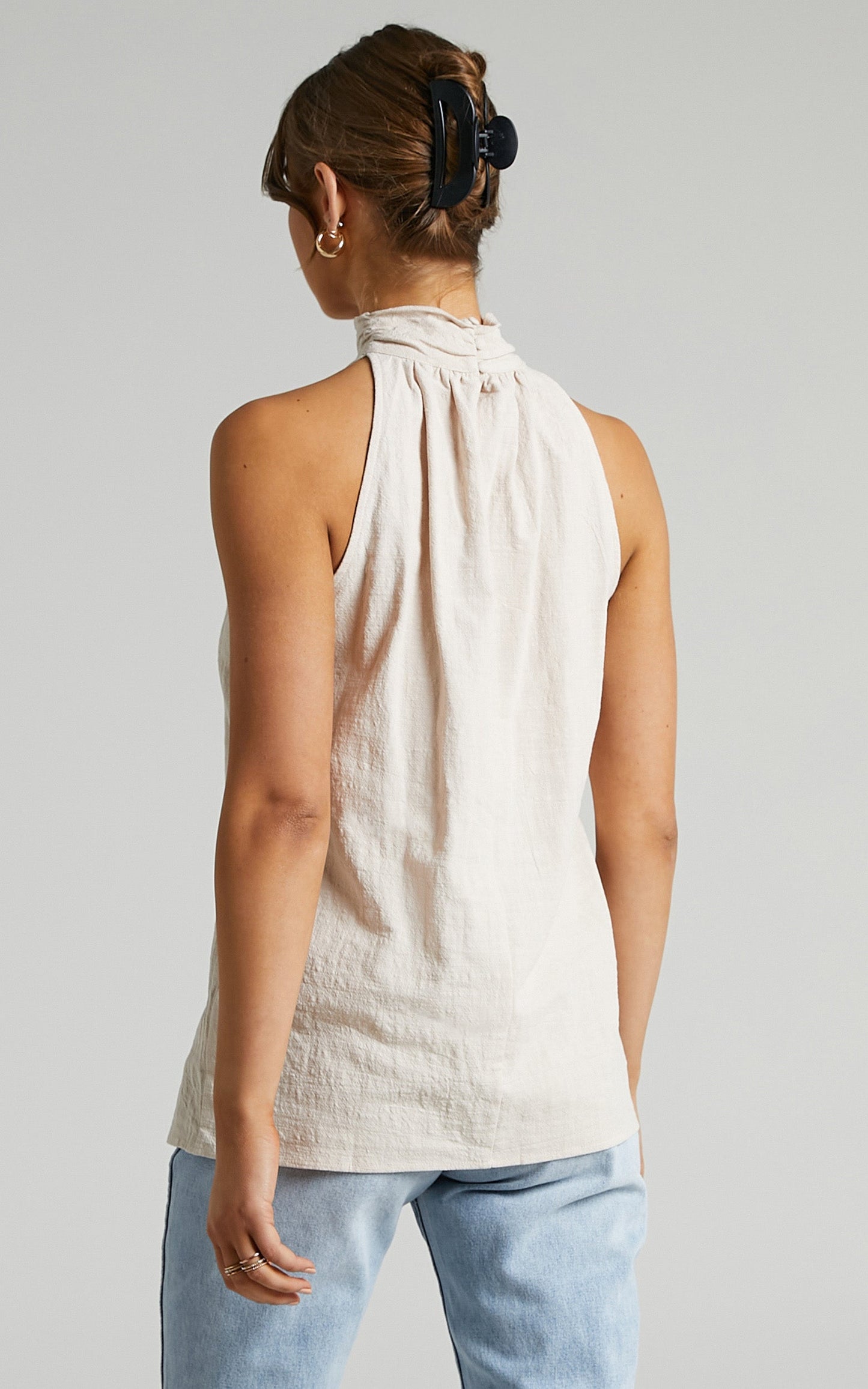 Wendy Longline Mock Neck Top in Beige