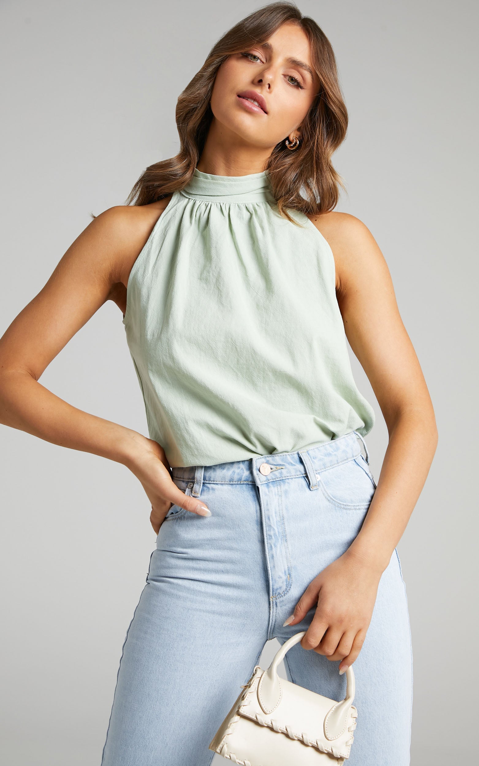 Wendy Longline Mock Neck Top in Sage