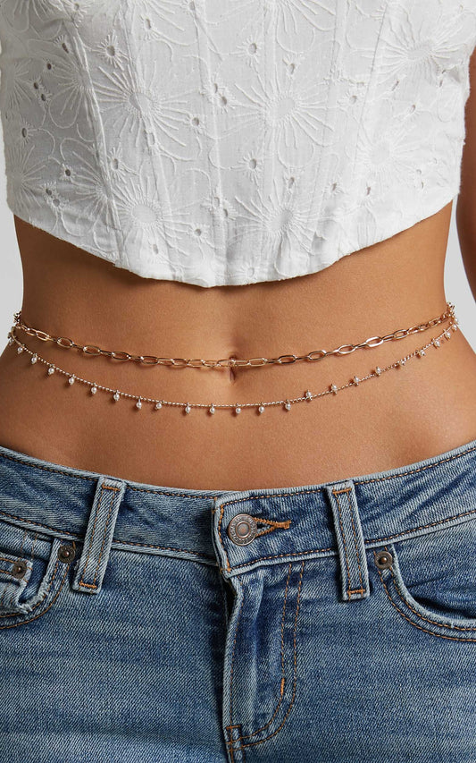 Wheaton Layered Pearl Waist Chain in Gold