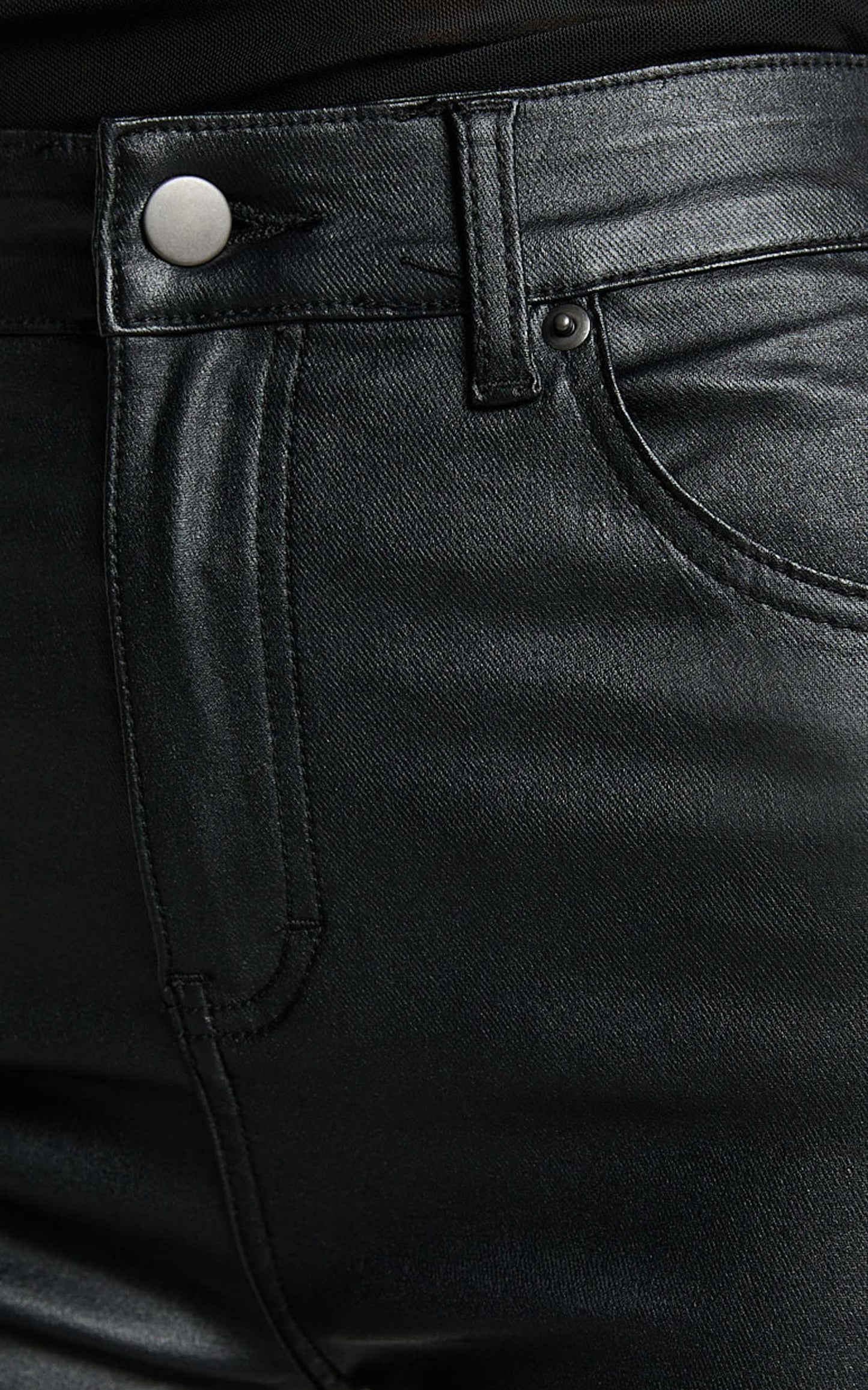 Whinnie Jeans - High Waist Skinny Coated Denim Jeans in Black