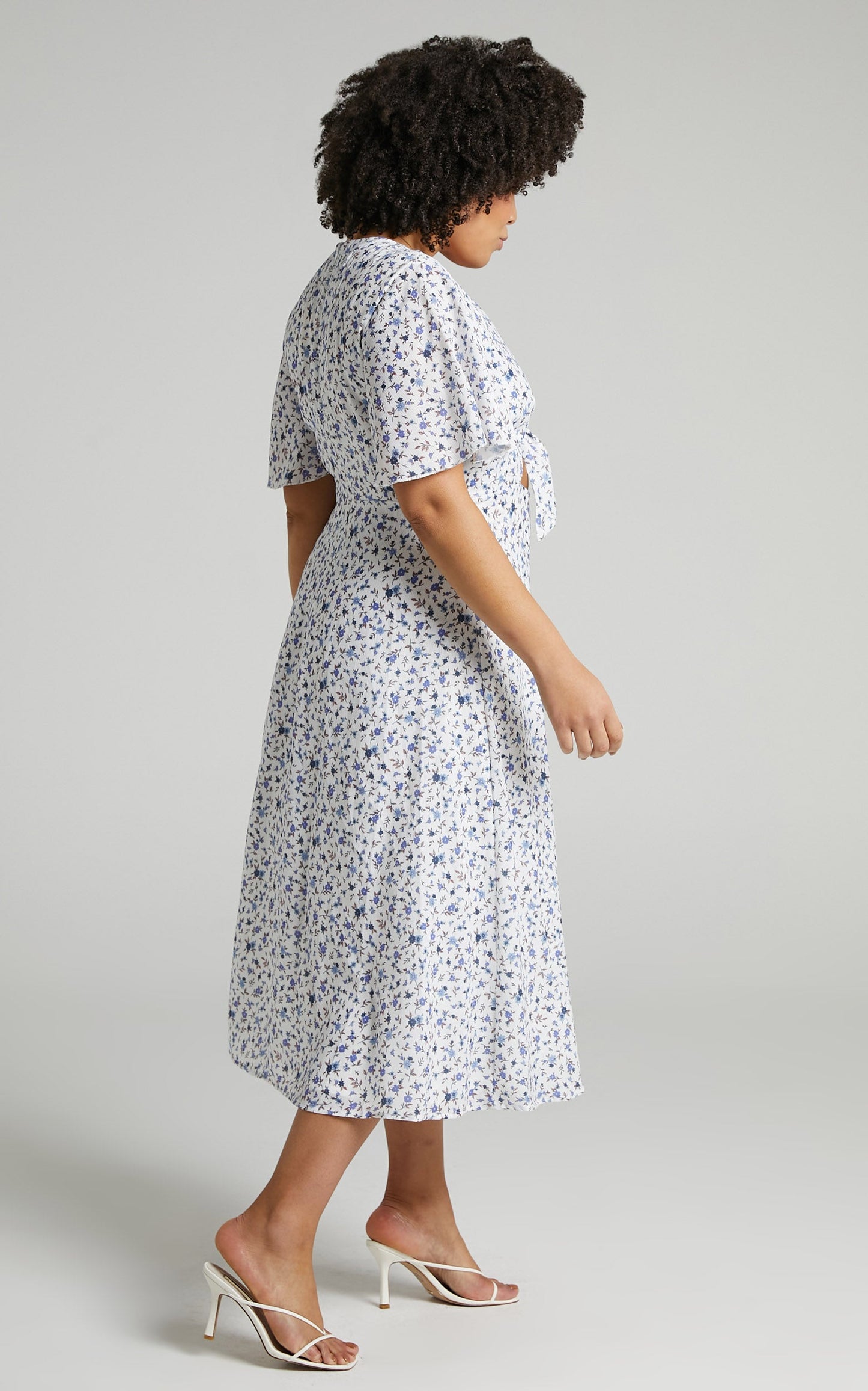 Wild And Free Mind Midi Dress - Front Tie Cut Out Dress in White Floral