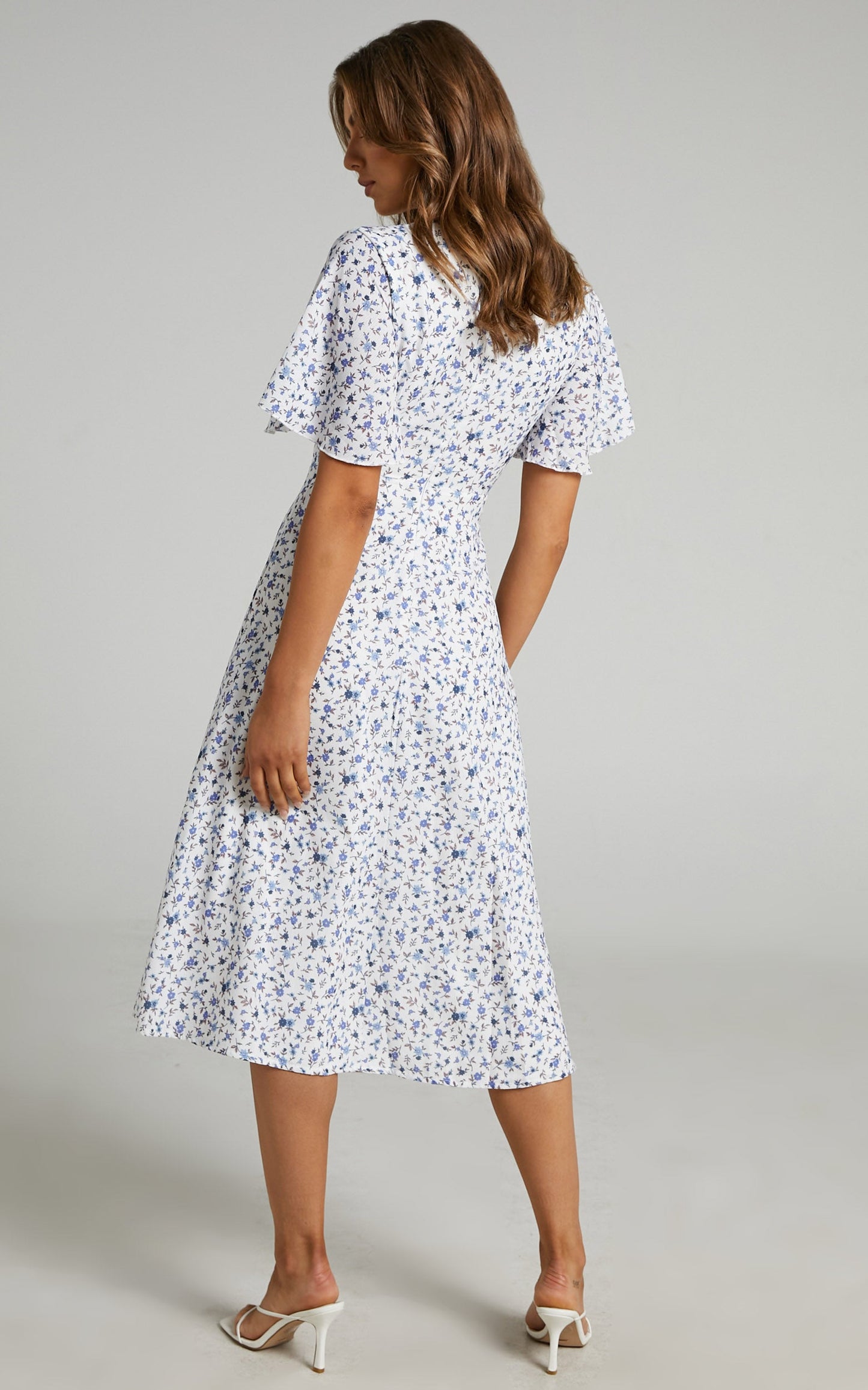 Wild And Free Mind Midi Dress - Front Tie Cut Out Dress in White Floral