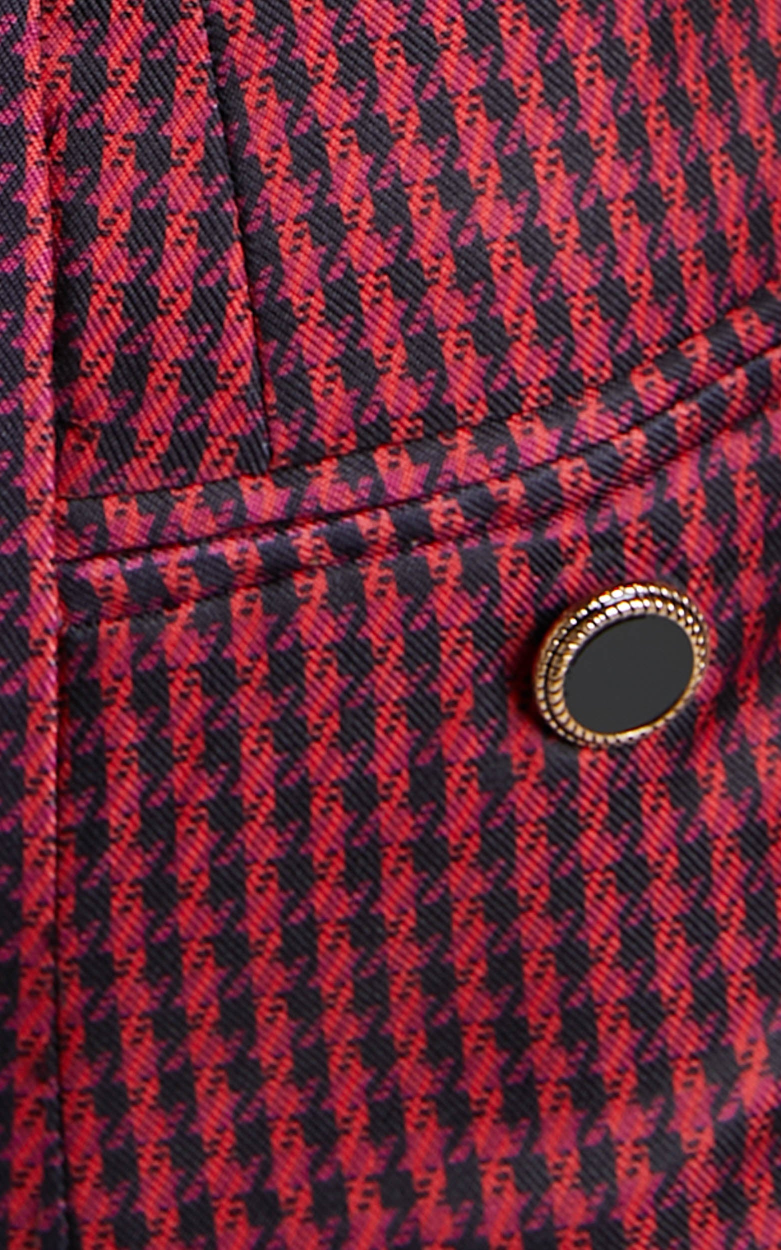 Wilma Mini Skirt - Button Detail Houndstooth Skirt in Burgundy