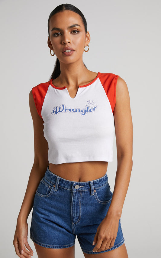 Wrangler - Poppy Raglan Tank in White Red