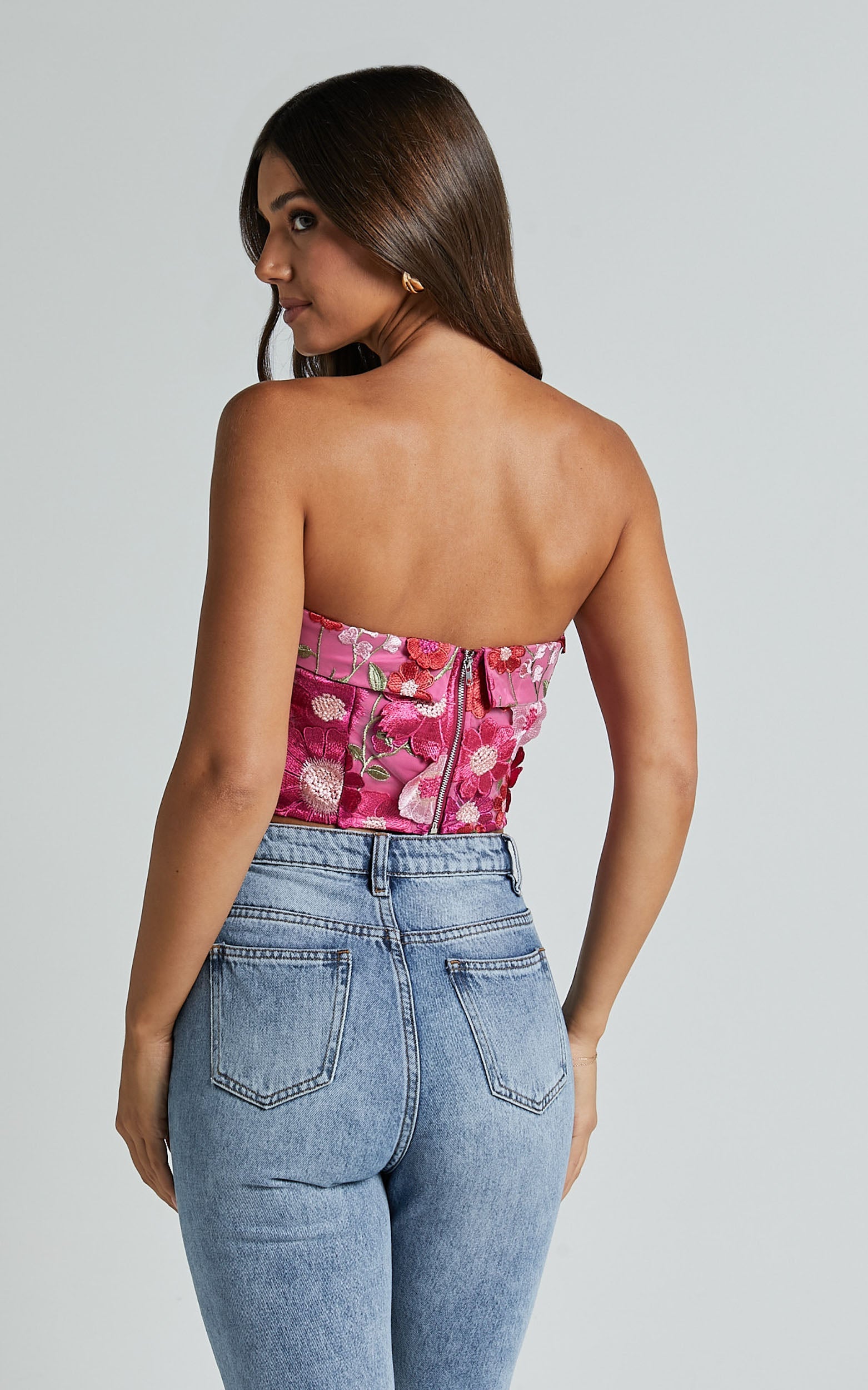 Wren Top - Strapless Garden Flowers Corset Top in Magenta