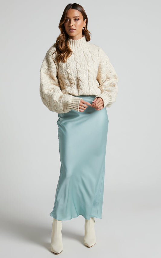 Yenney Midi Skirt - Bias Cut Slip Skirt in Sage