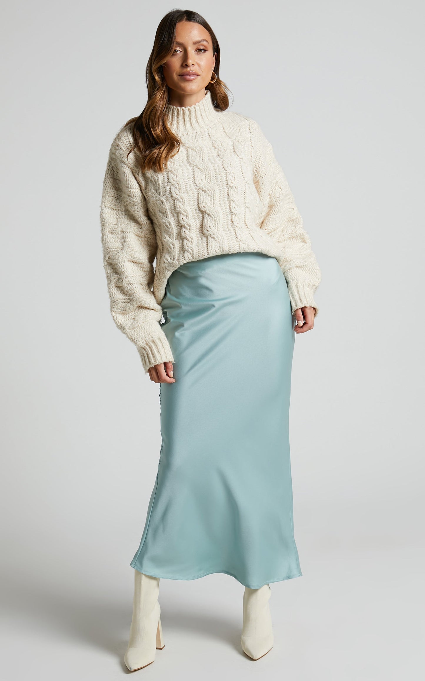 Yenney Midi Skirt - Bias Cut Slip Skirt in Sage